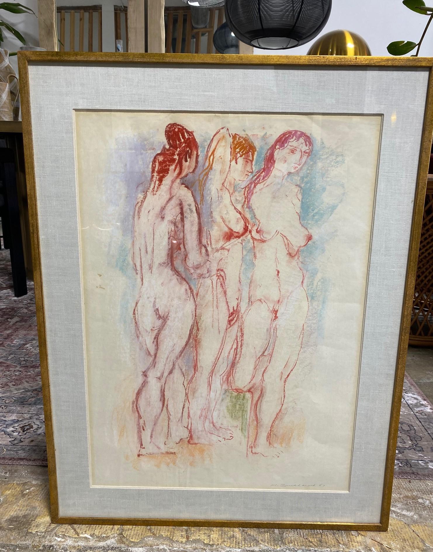 Mid-Century Modern Peinture originale de nus de l'époque médiévale de Californie signée Hans Burkhardt en vente