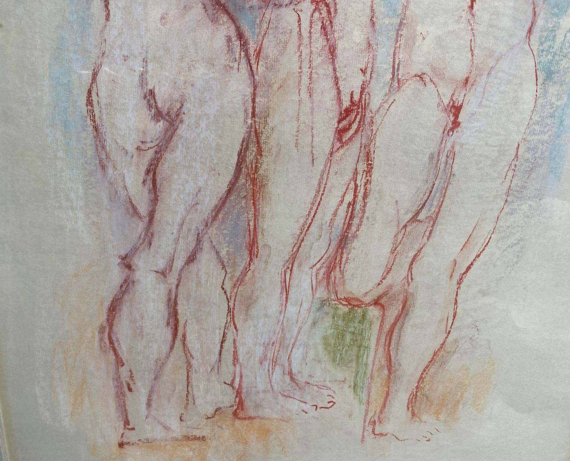 Mid-Century Modern Hans Burkhardt Signed Swiss California Original Midcentury Nude Figures Painting For Sale