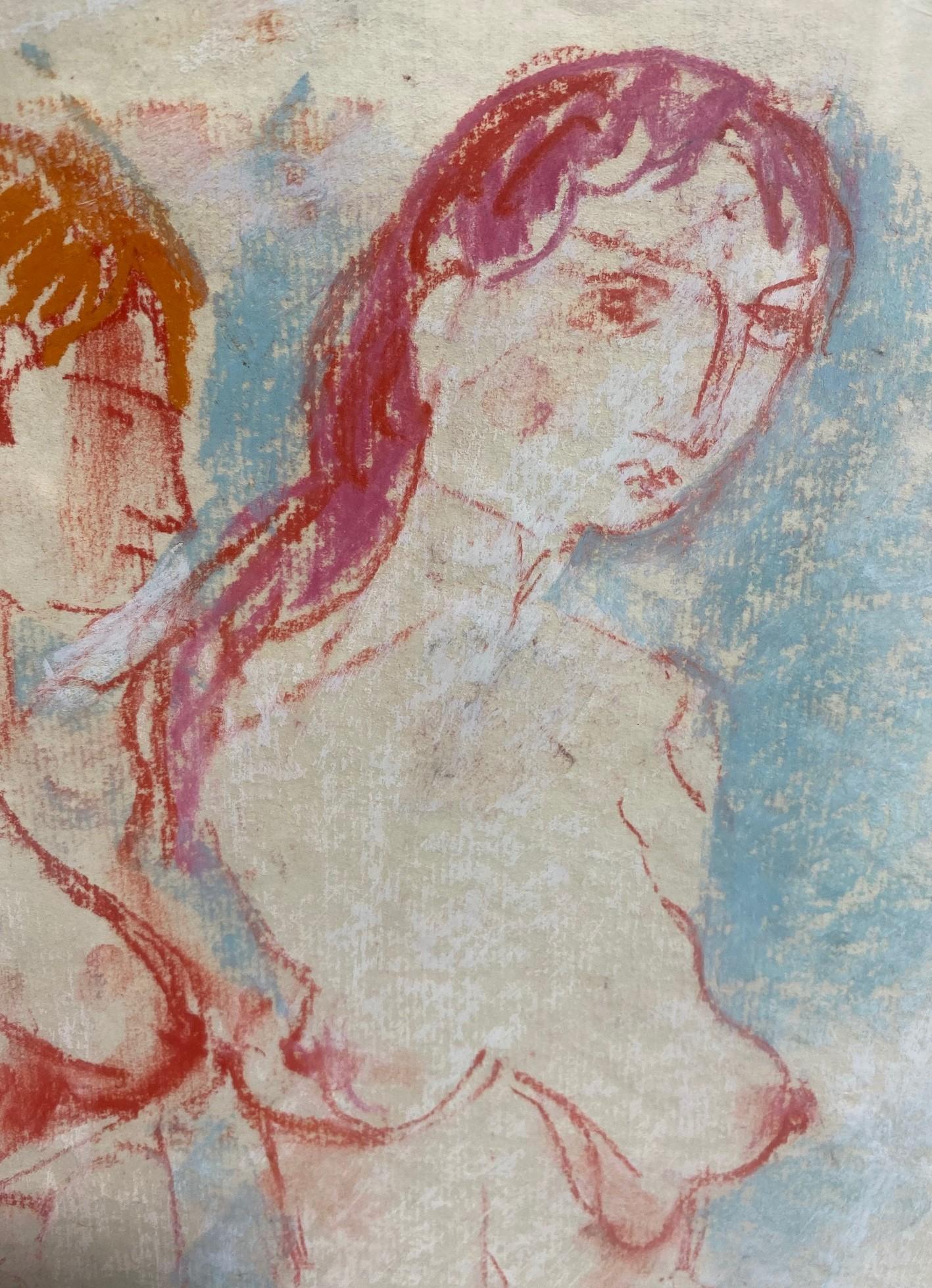 American Hans Burkhardt Signed Swiss California Original Midcentury Nude Figures Painting For Sale