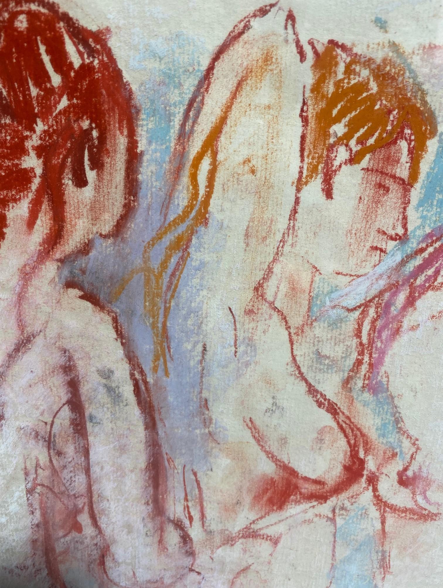 Hand-Painted Hans Burkhardt Signed Swiss California Original Midcentury Nude Figures Painting For Sale