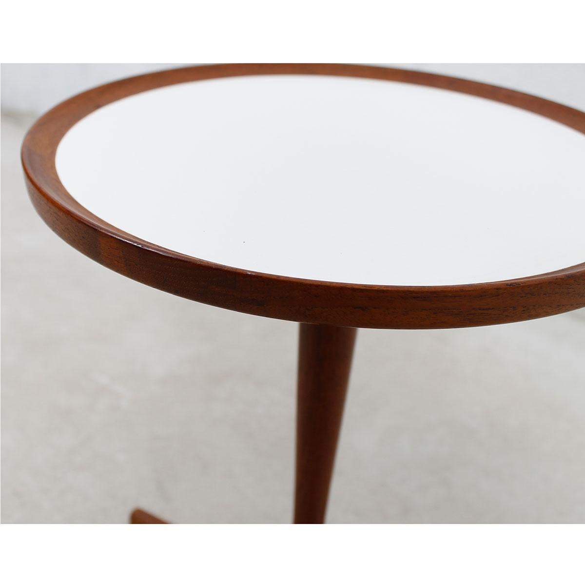 Hans C Andersen Accent / Cocktail Table

Additional information:
Material: Teak
Featured at DC:
Wonderful petite round side table by Hans Andersen, Denmark.
Teak Pedestal and tripod base with white inlay.
Fabulous in Mid-Century,