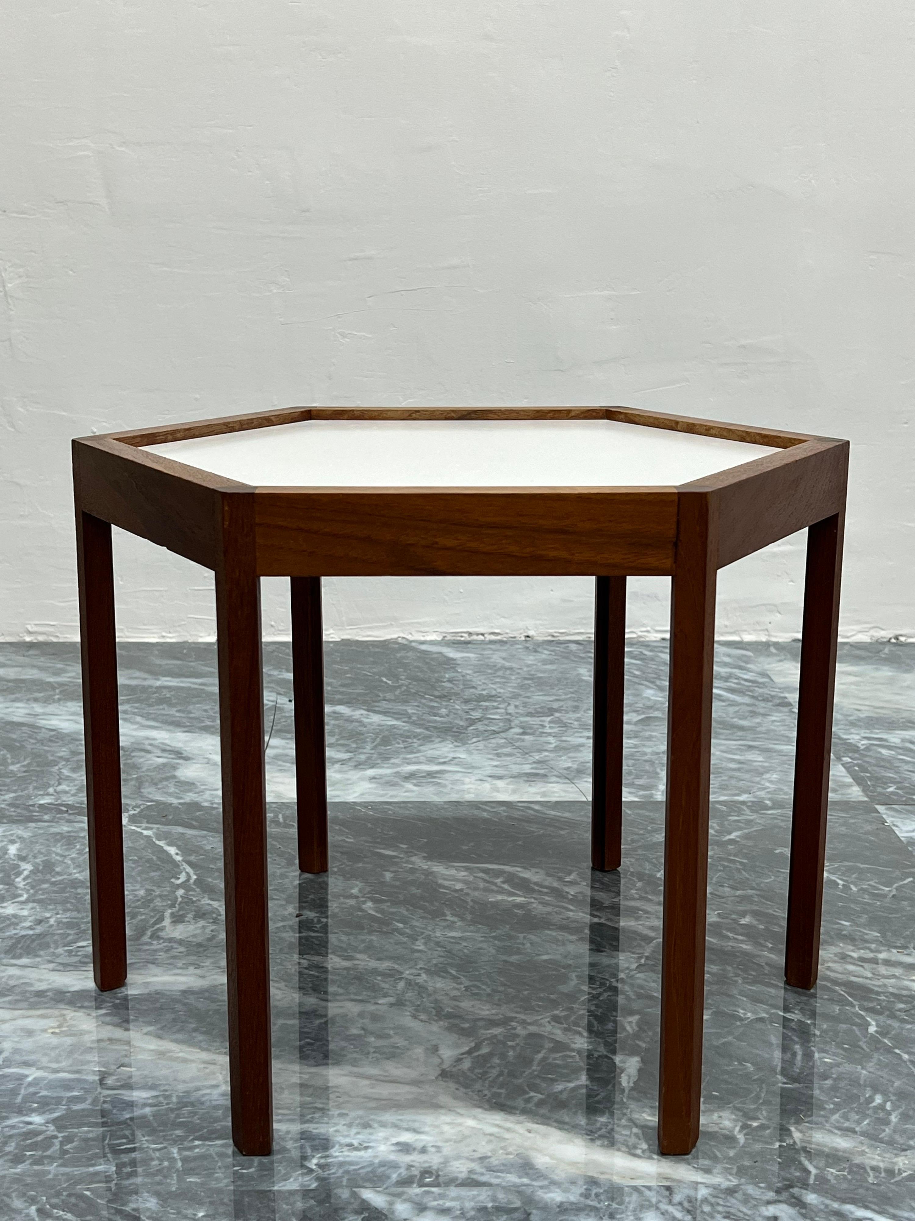 20th Century Hans C. Andersen Hexagonal Rosewood and White Laminate Danish Side Table, 1960s For Sale