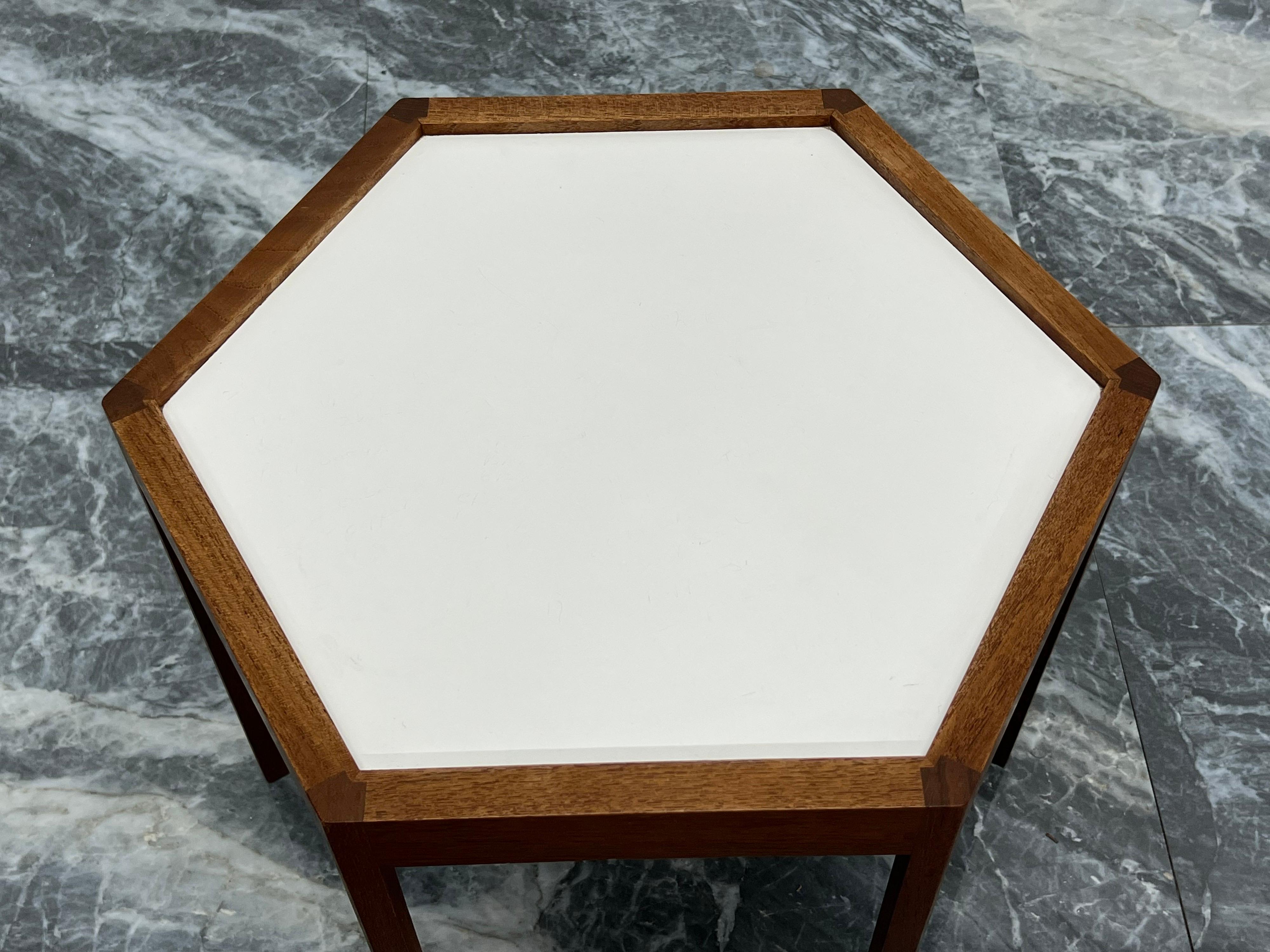 Hans C. Andersen Hexagonal Rosewood and White Laminate Danish Side Table, 1960s For Sale 4