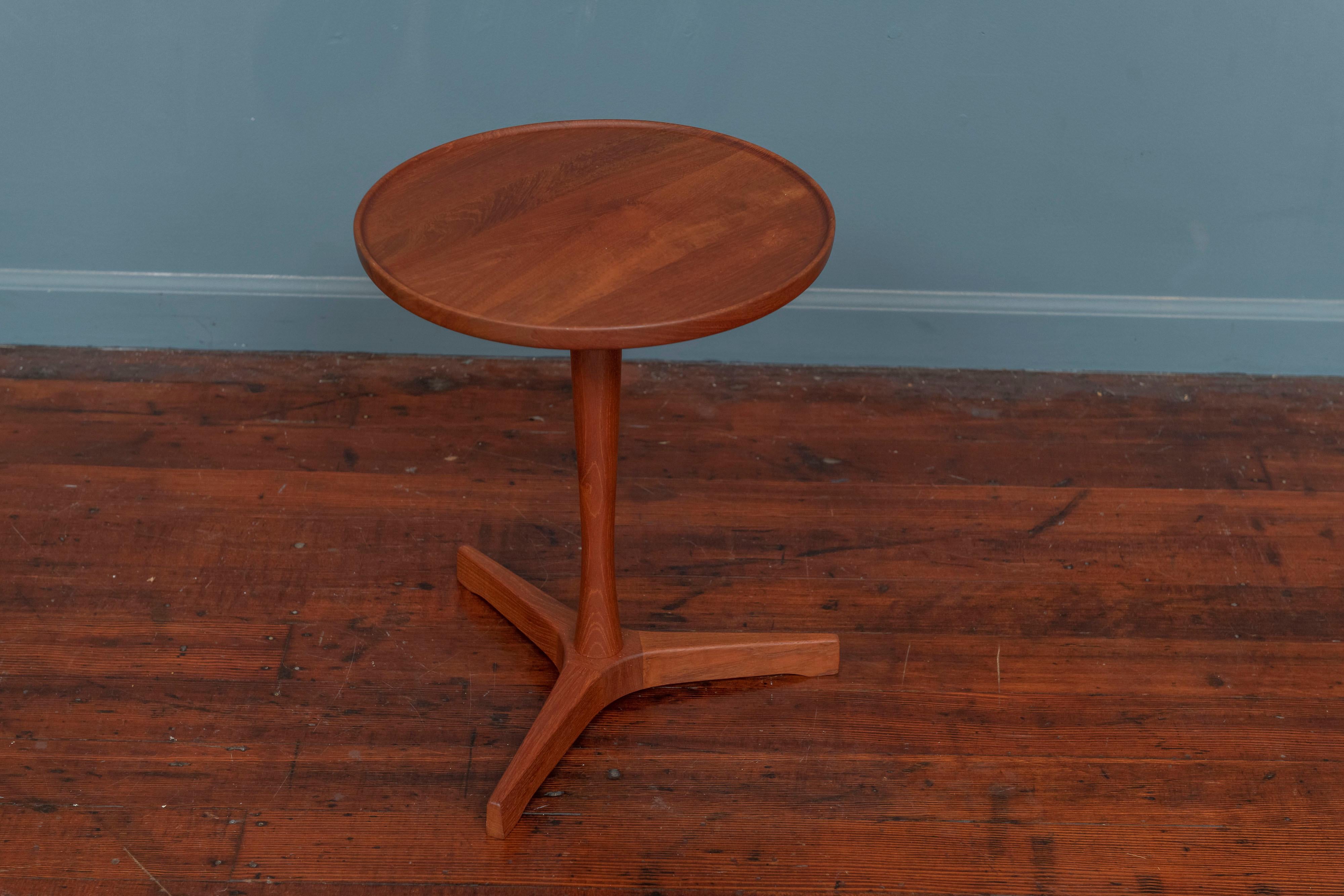 Hans C. Andersen design turned solid teak side table for Artek, Denmark.