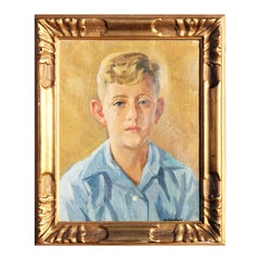 Figurative Yellow and Blue-Toned Realistic Impressionist Portrait of a Boy