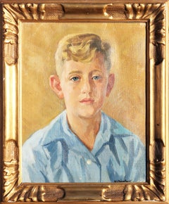 Figurative Yellow and Blue-Toned Realistic Impressionist Portrait of a Boy