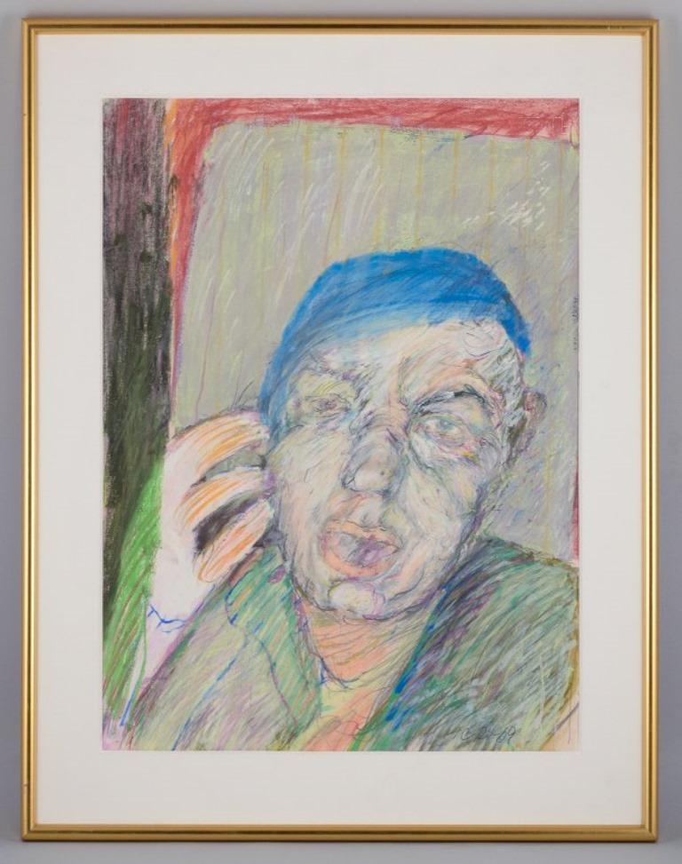 Hans Christian Rylander (1939-2021) Listed Danish artist.
Colored pencil on paper.
Portrait of a man in an expressionist style. Colorful palette.
Signed in pencil HCR '69 (1969).
Perfect condition.
Dimensions: 67.0 cm x 49.0 cm.
Total dimensions: