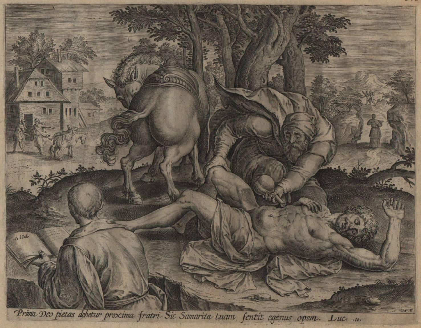 Hans Collaert the Elder Figurative Print - The Good Samaritan - 1585 Old Master Engraving Religious