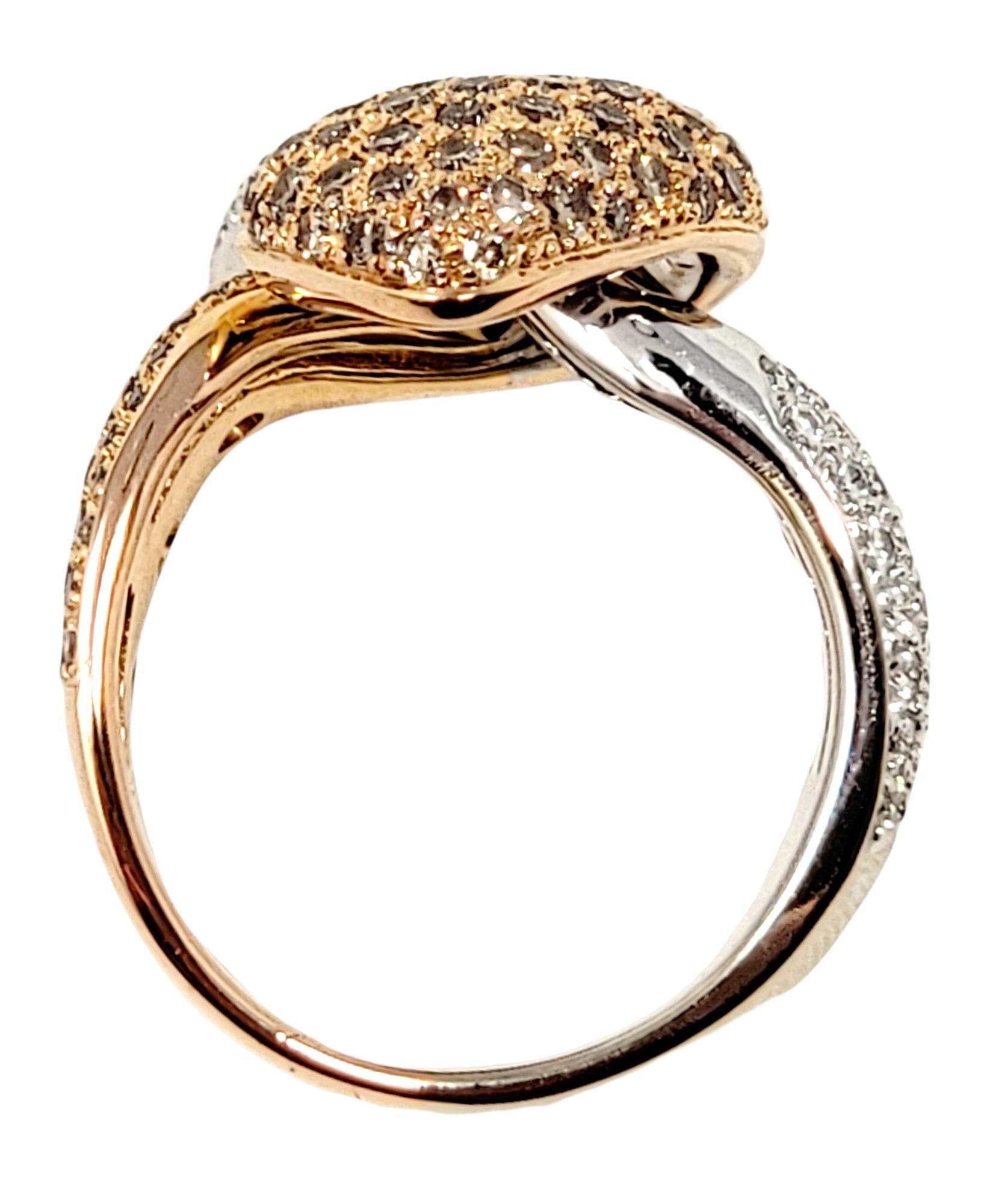 Hans D. Kreiger Brown and White Pave Diamond Bypass Ring Two-Tone 18 Karat Gold For Sale 4