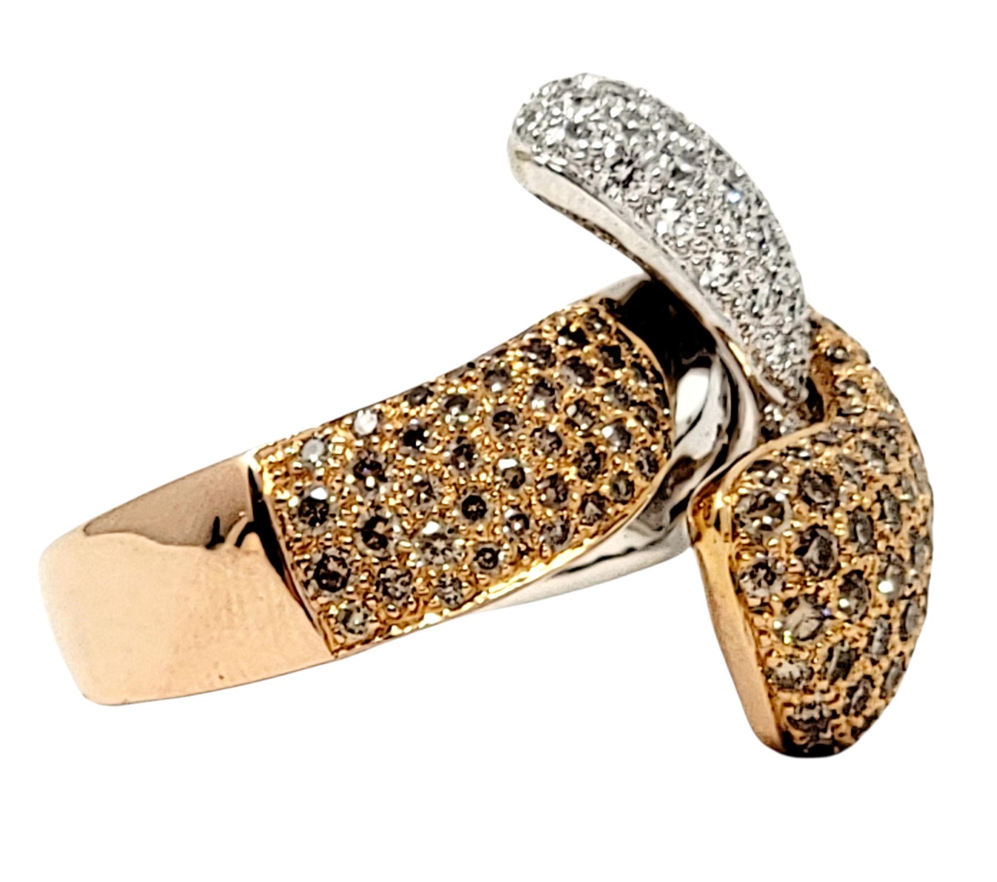 Contemporary Hans D. Kreiger Brown and White Pave Diamond Bypass Ring Two-Tone 18 Karat Gold For Sale