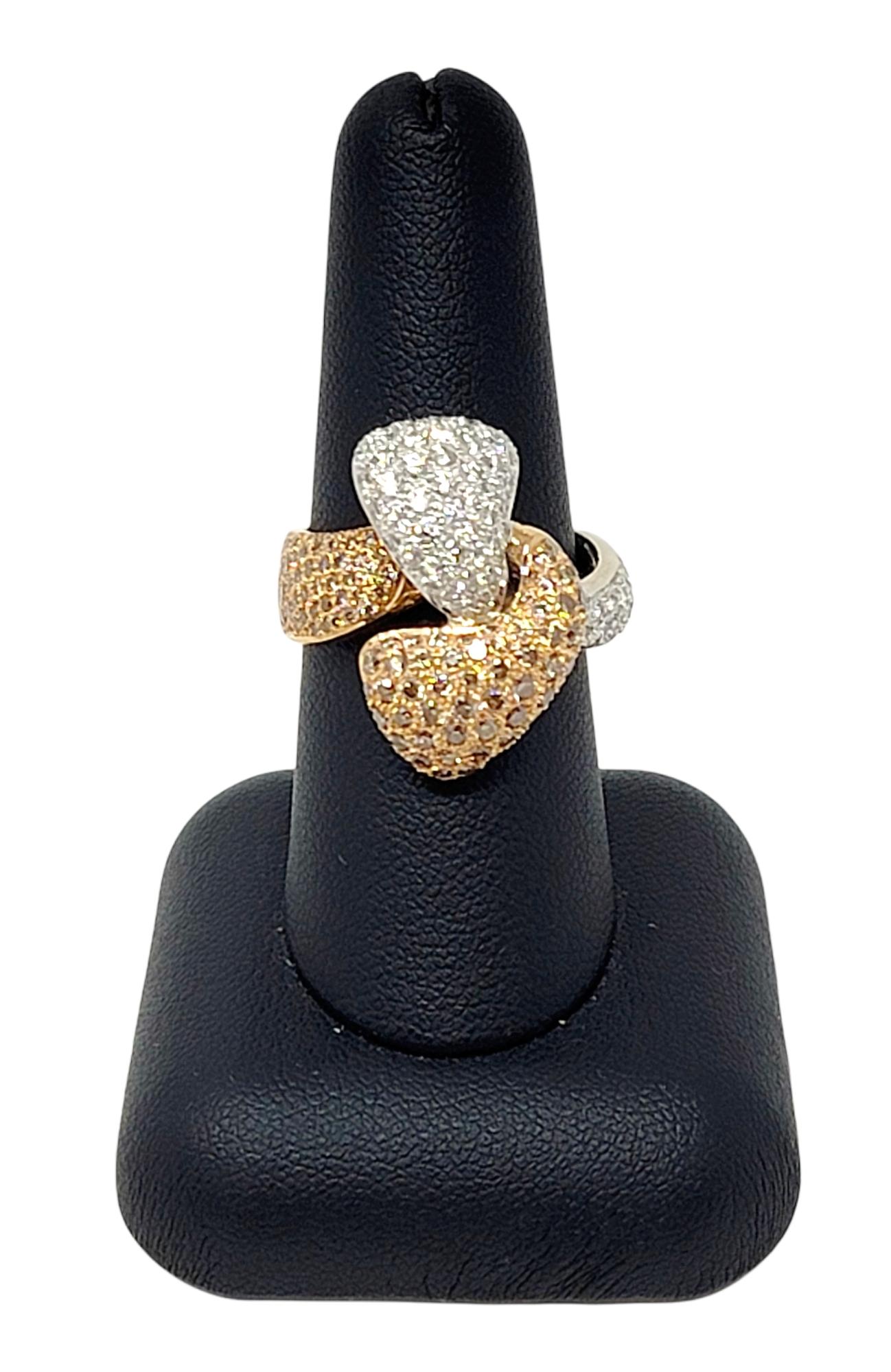 Hans D. Kreiger Brown and White Pave Diamond Bypass Ring Two-Tone 18 Karat Gold In Good Condition For Sale In Scottsdale, AZ