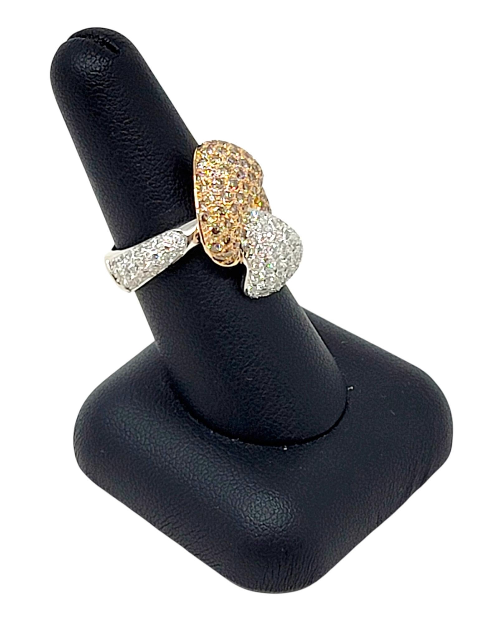 Hans D. Kreiger Brown and White Pave Diamond Bypass Ring Two-Tone 18 Karat Gold For Sale 1