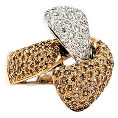 Hans D. A. Kreiger Anello Bypass con diamanti bianchi e marroni, bicolore, in oro 18 carati