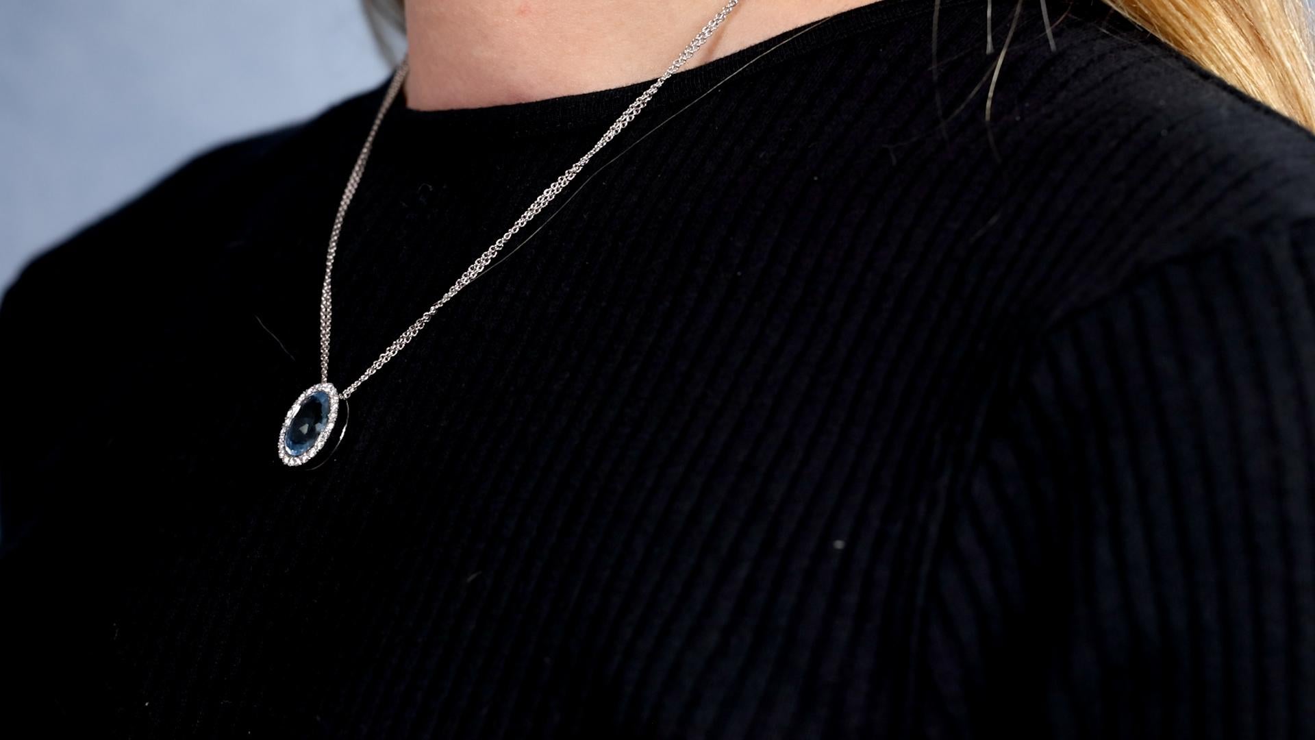 Brilliant Cut Hans D. Krieger Aquamarine Diamond 18k White Gold Pendant Necklace