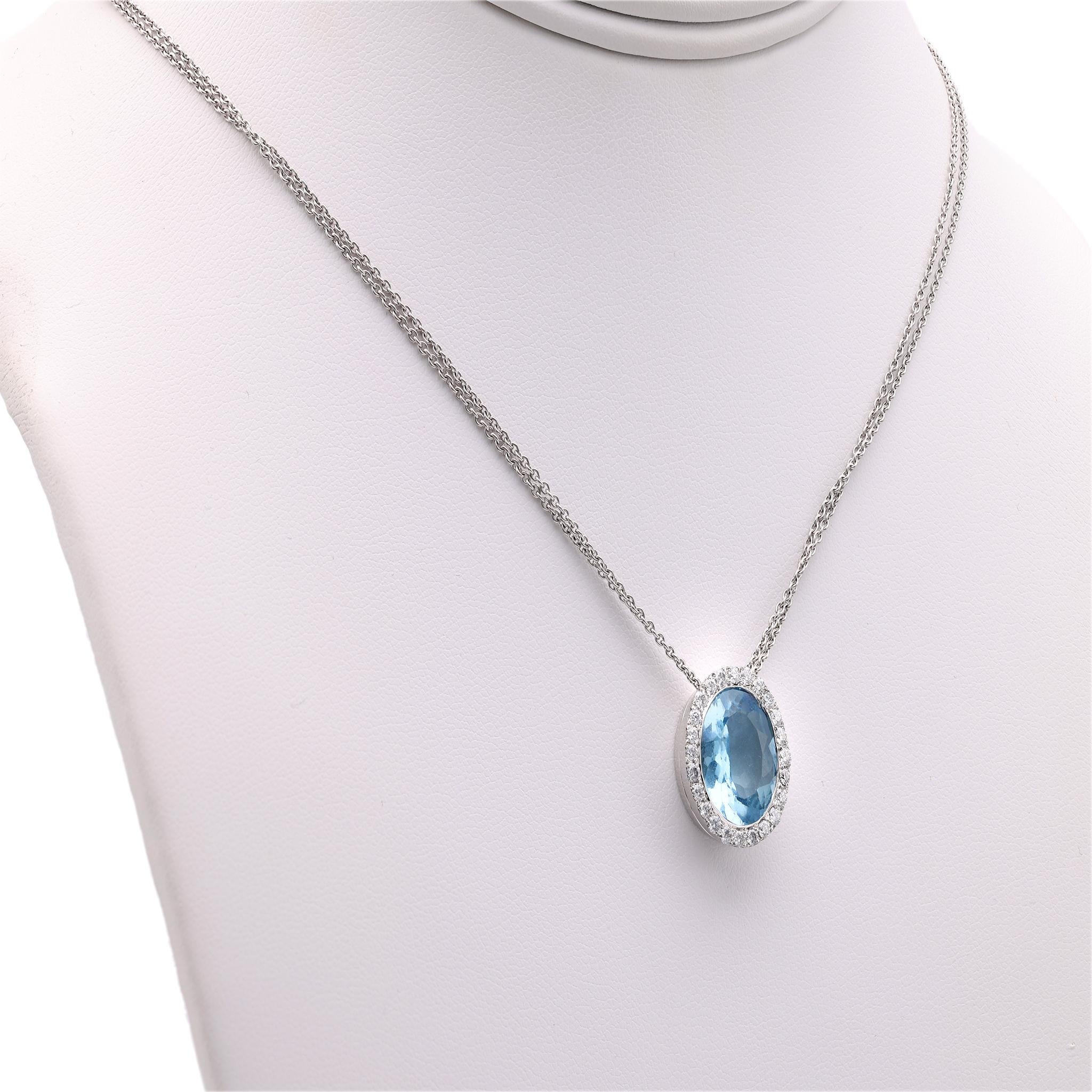 Hans D. Krieger Aquamarine Diamond 18k White Gold Pendant Necklace In Excellent Condition In Beverly Hills, CA