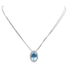 Hans D. Krieger Aquamarine Diamond 18k White Gold Pendant Necklace