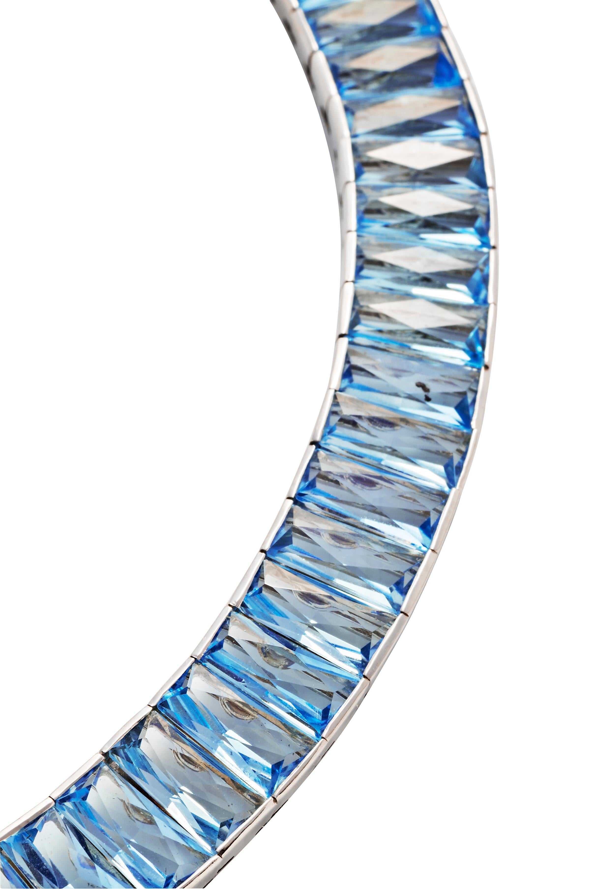 Hans D. Krieger Blue Topaz and 18k White Gold Necklace In Excellent Condition In Weston, MA