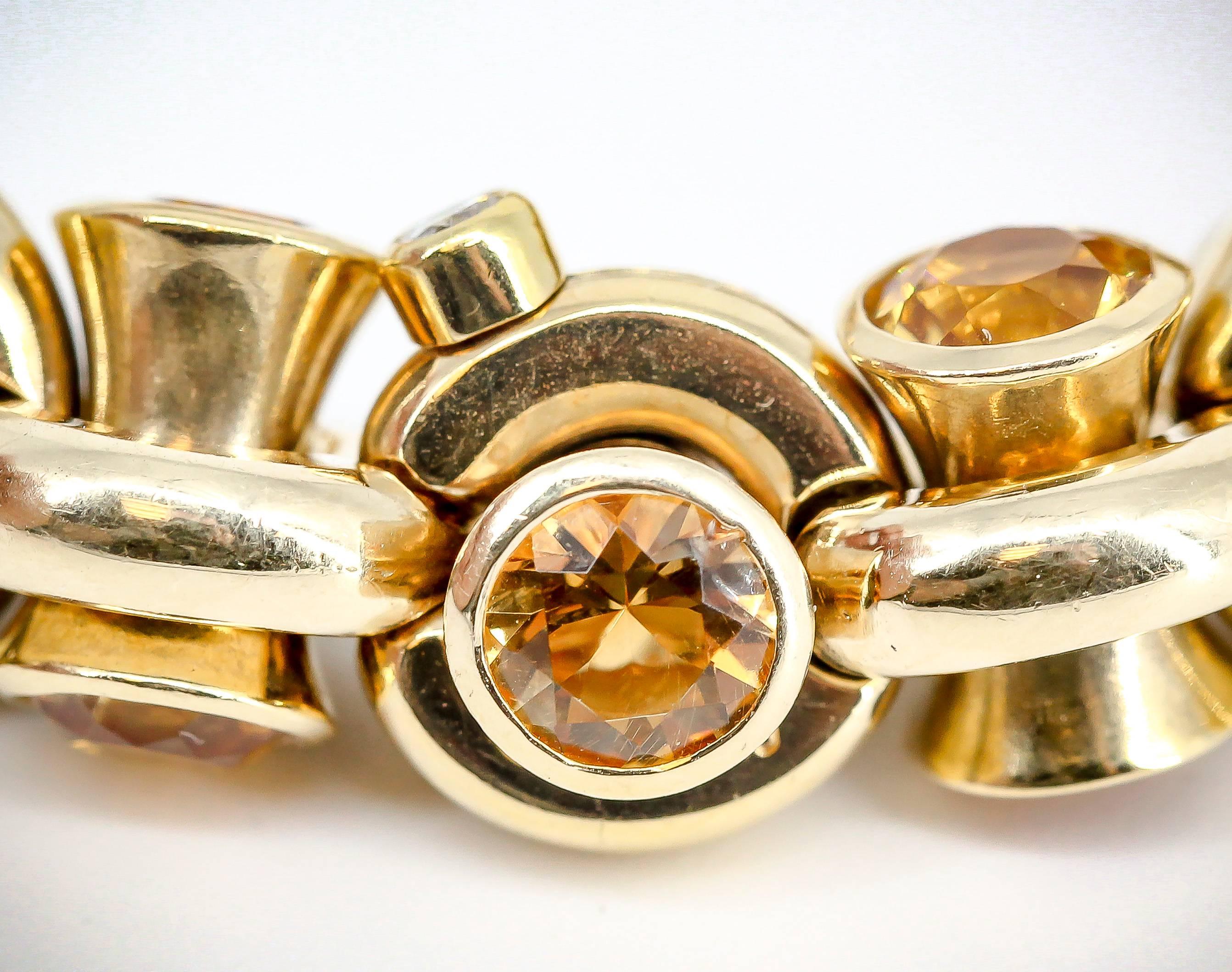 Hans D. Krieger Citrine Diamond and Gold Link Bracelet In Excellent Condition In New York, NY