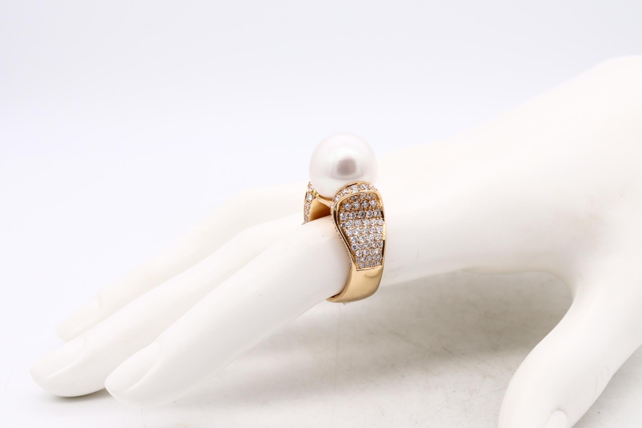 Modern Hans D Krieger Ring 18kt Gold with 1.67 Cts Diamonds and White Pearl