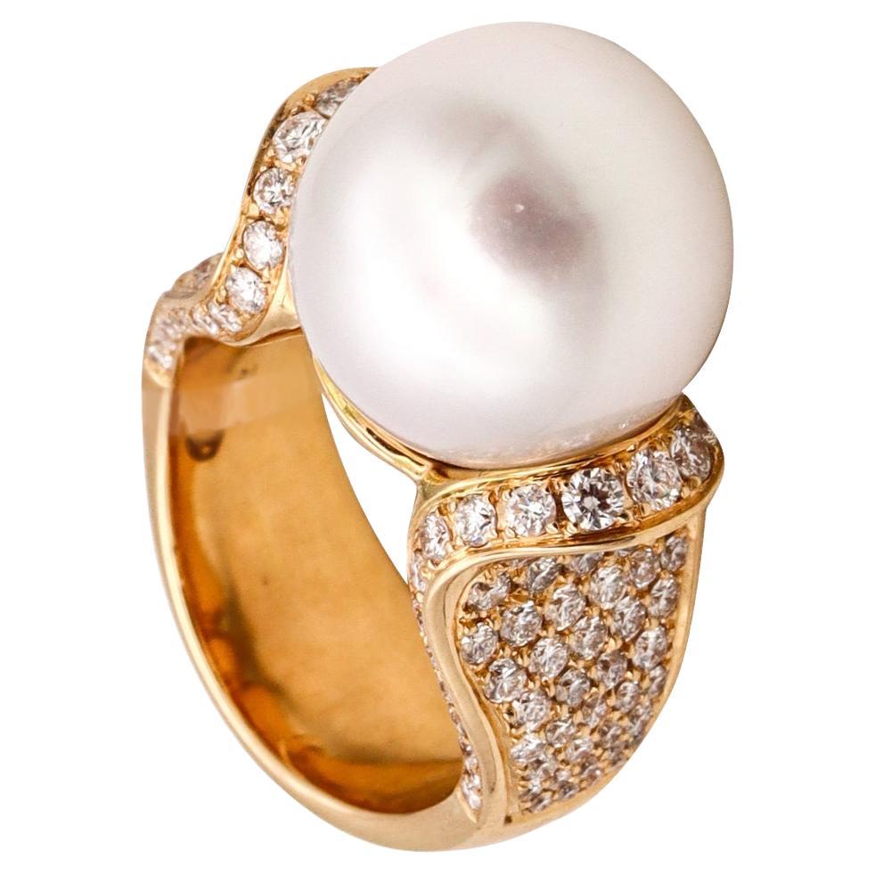 Hans D Krieger Ring 18kt Gold with 1.67 Cts Diamonds and White Pearl ...
