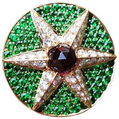Hans D Krieger Yellow Gold Tourmaline Diamond & Garnet Star Motif Cocktail Ring