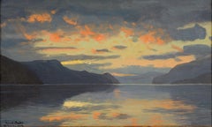 Norwegian Oil Painting, Twilight over the Fjord, 16 September 1913