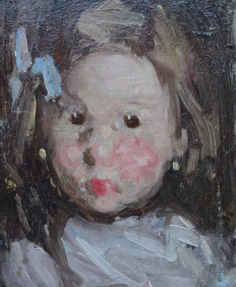 Hans Dahl Portrait of a Child with Blue Bow Norwegian 19thC