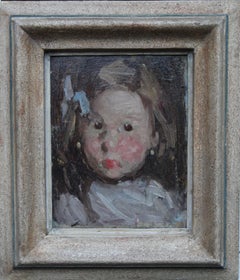 Portrait of a Child with Blue Bow - Norwegian 19thC Impressionist oil painting