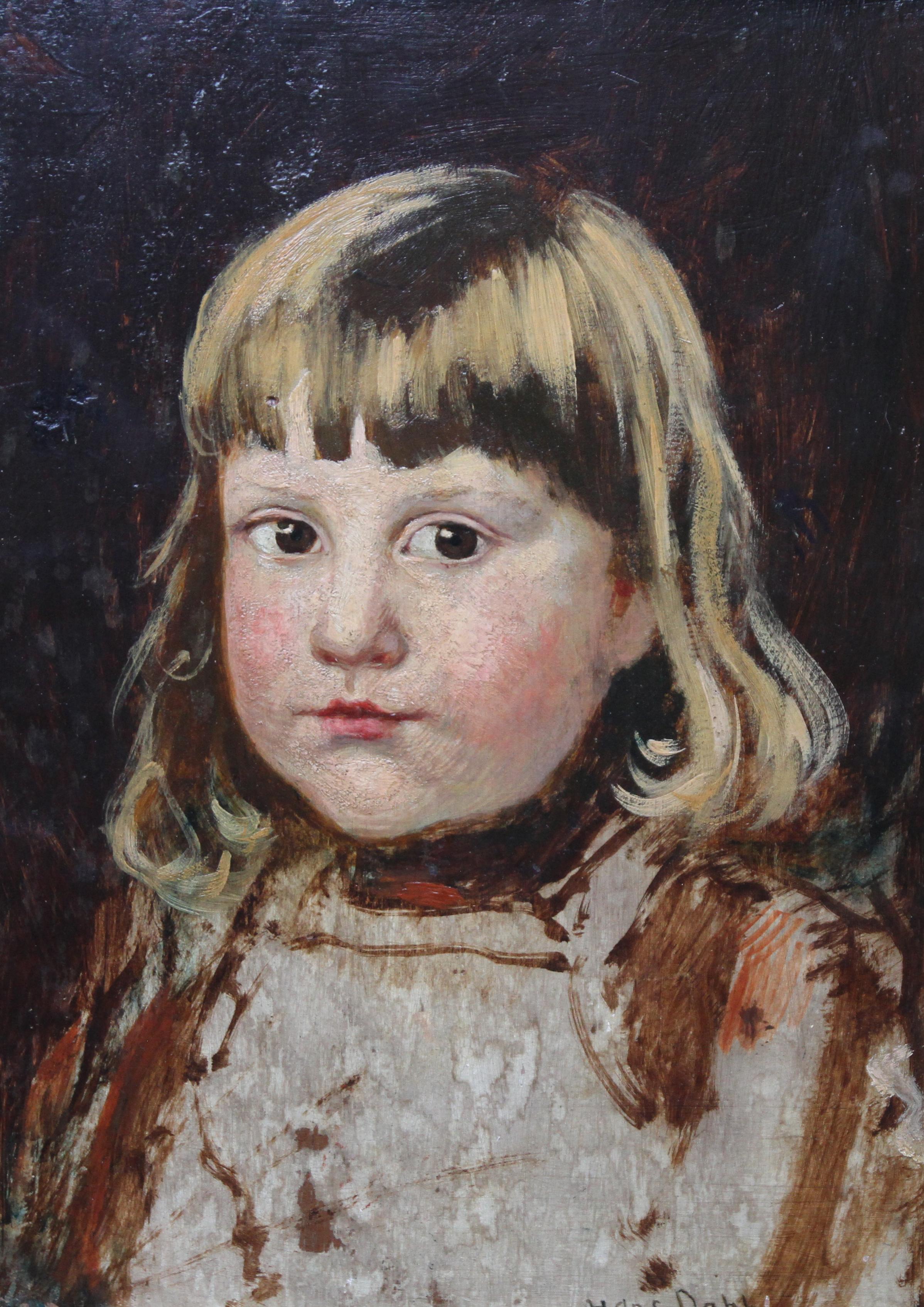 Portrait of a Young Girl - Norwegian 19th century Impressionist art oil painting - Painting by Hans Dahl