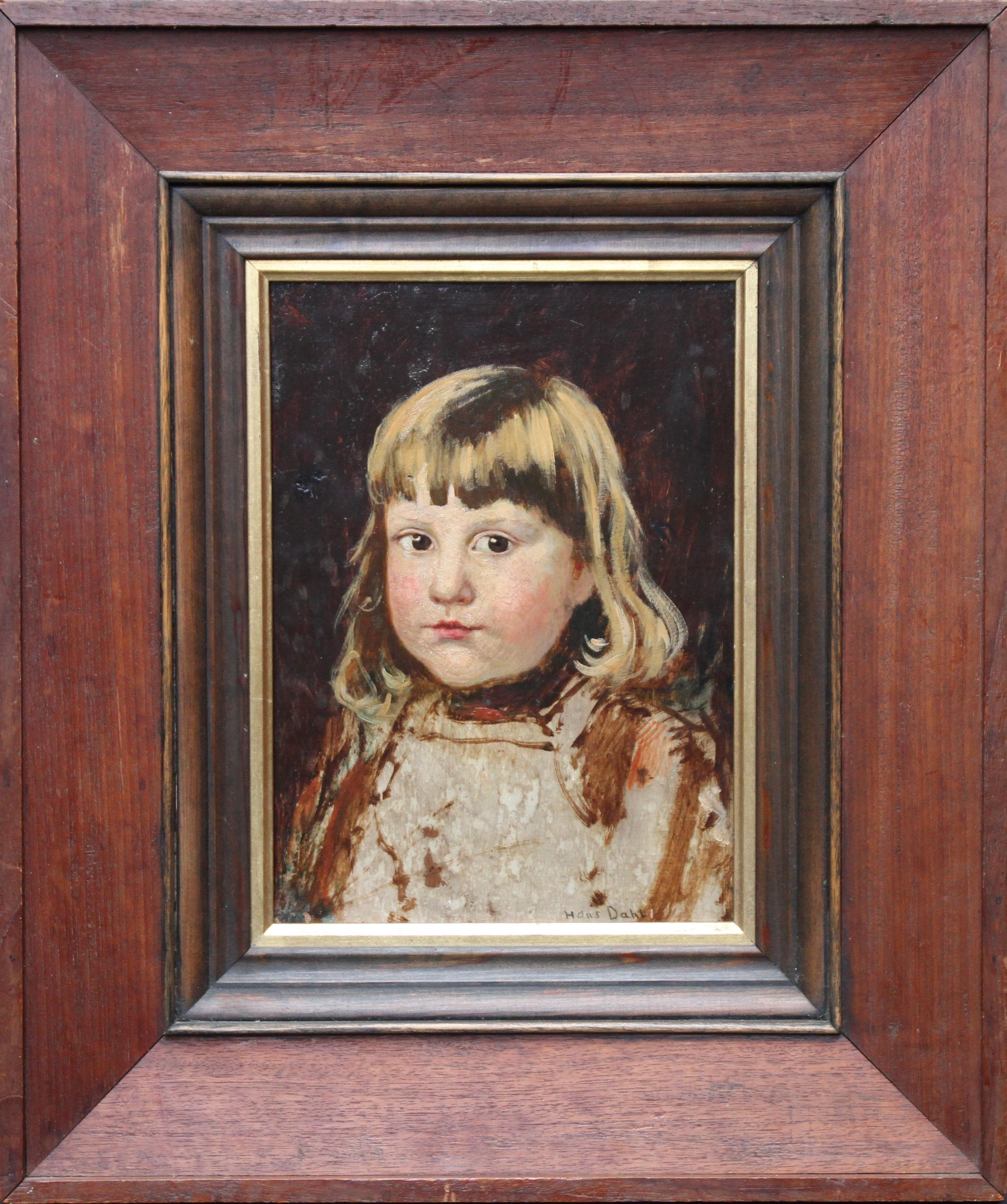 Hans Dahl Portrait Painting - Portrait of a Young Girl - Norwegian 19th century Impressionist art oil painting
