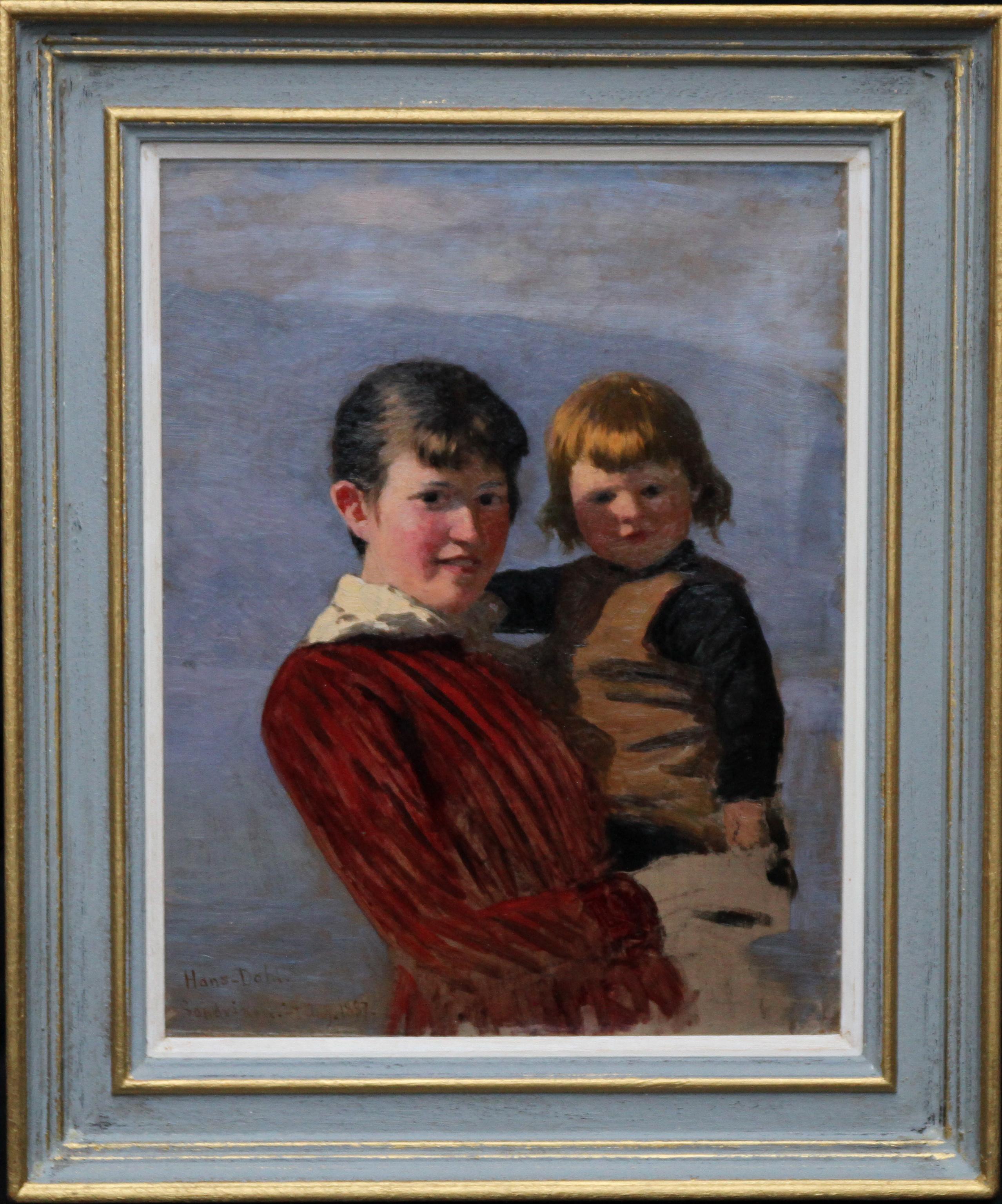 Hans Dahl Portrait Painting - Portrait of Sisters - Norwegian art 19th century Impressionist oil painting
