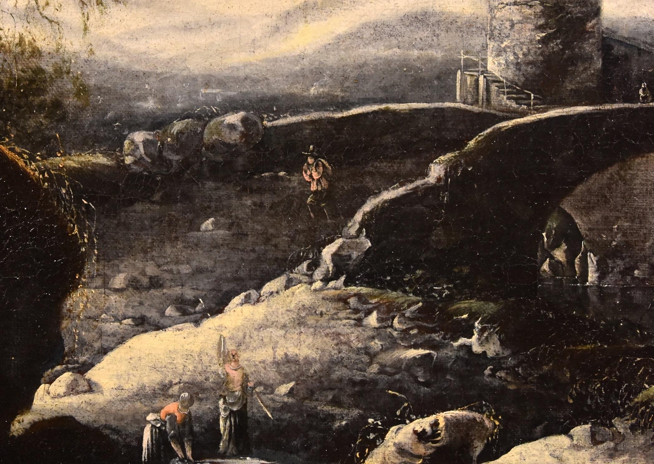 A Winter Landscape De Jode Paint Oil on canvas Old master 17th Century Flemish Art - Maîtres anciens Painting par Hans de Jode (The Hague, 1630 - Vienna, 1663)