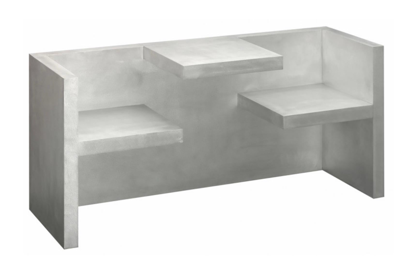 Hans de Pelsmacker 'TAFEL' Table and Bench in brushed aluminium for e15, Germany. Designed in 2000, New - current production.

The table bench TAFEL draws special interest with its sculptural, functional appeal. TAFEL is included in various museum
