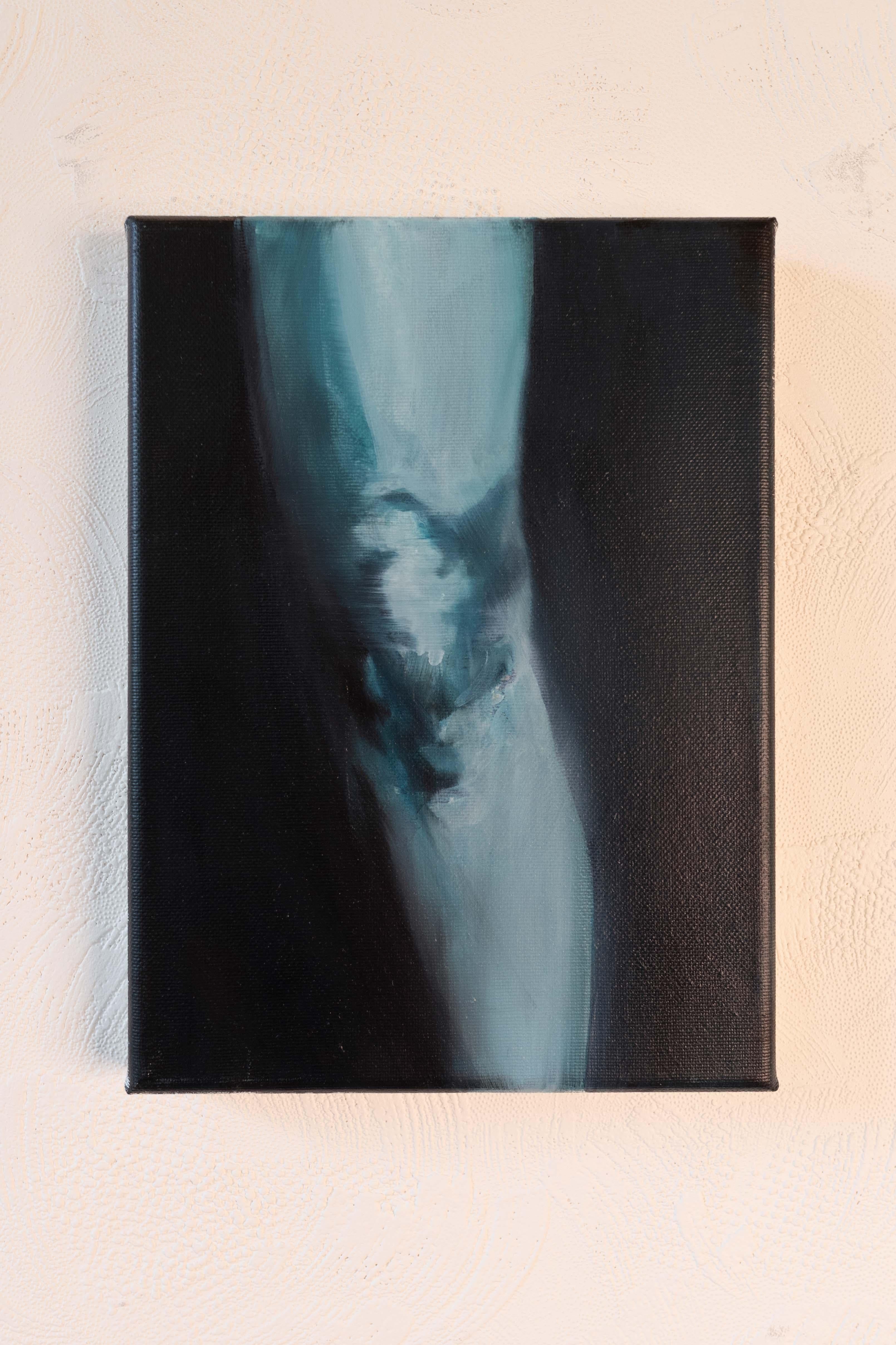 Senza titolo - dipinto a olio su tela raffigurante un ginocchio su sfondo nero - Painting di Hans Defer