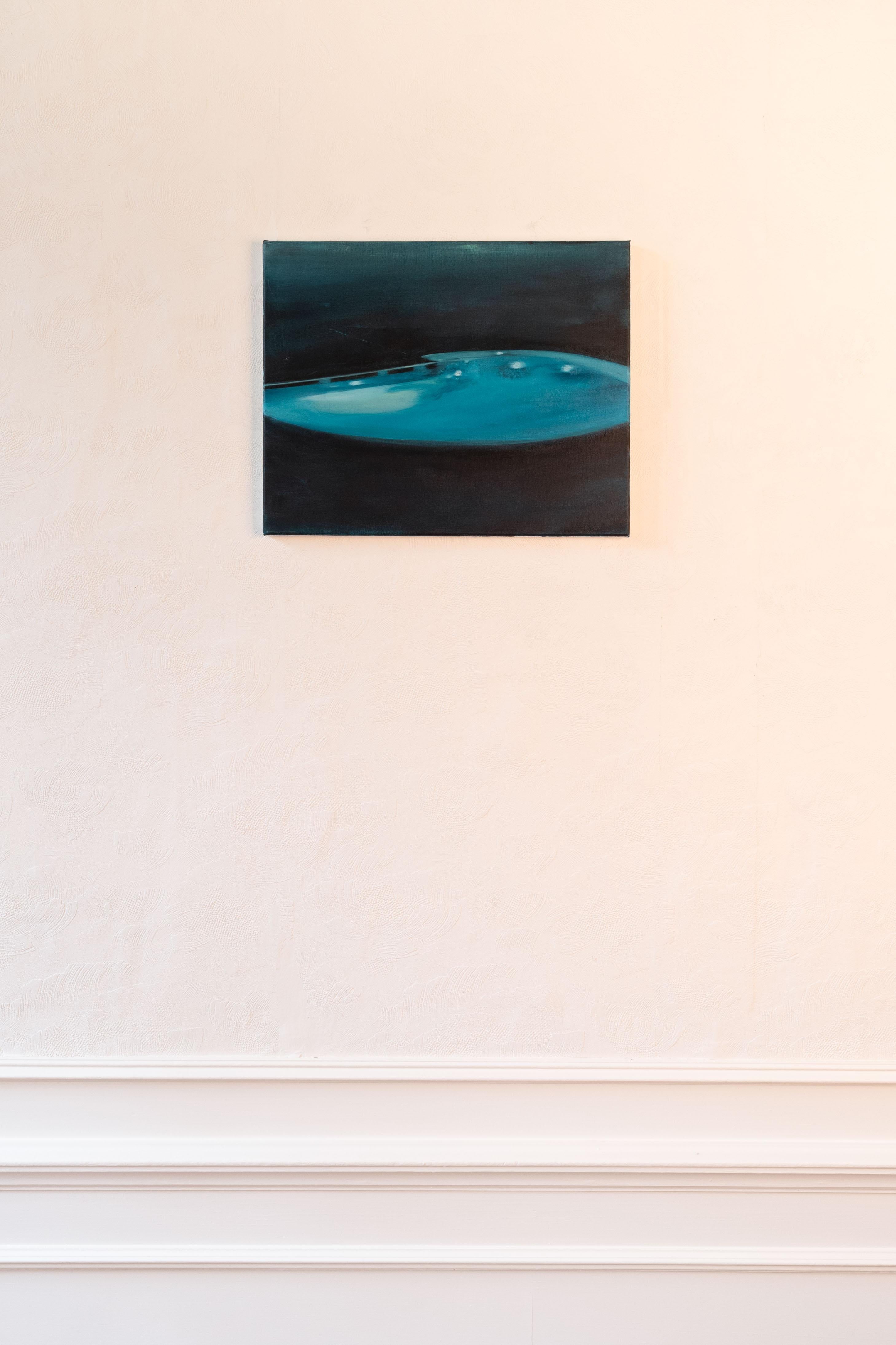 Sans titre - peinture à l'huile sur toile d'une piscine de nuit - Painting de Hans Defer