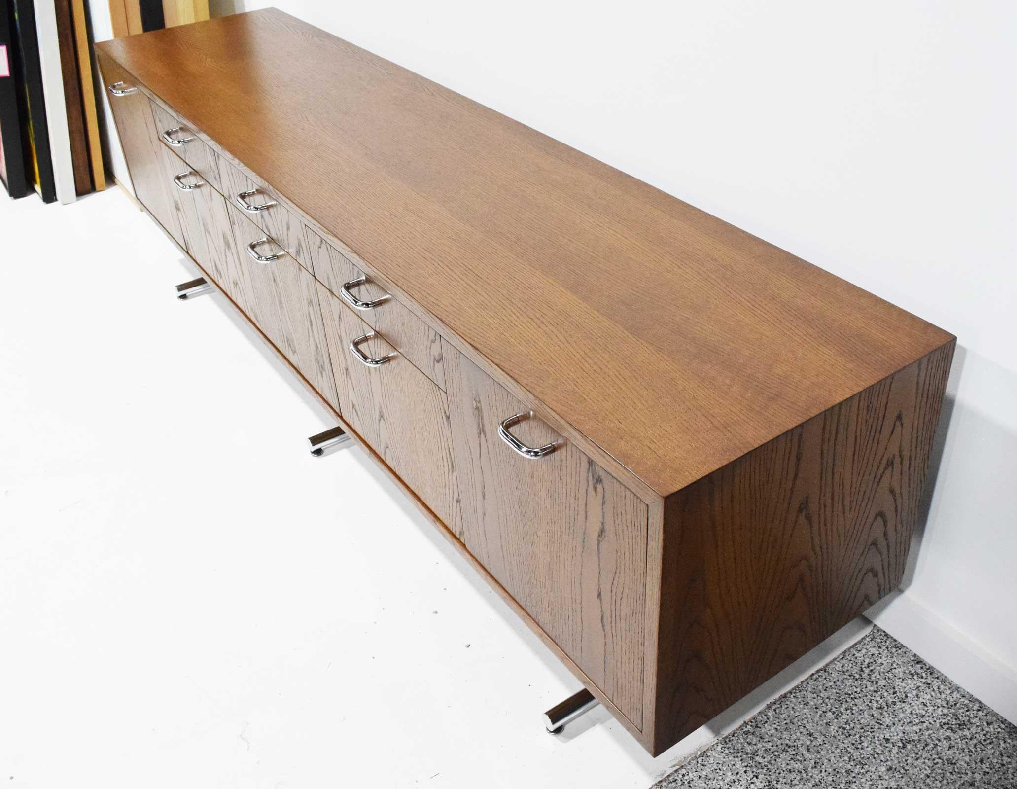 Hans Eichenberger for Stendig Oak Credenza with Stylized Chrome Legs In Good Condition In Dallas, TX