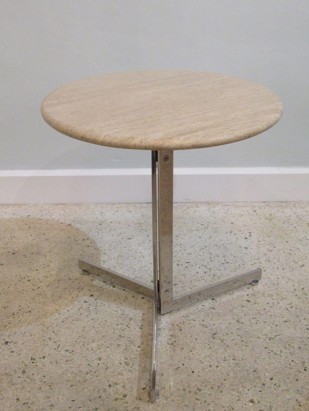 Swiss designer Hans Eichenberger, 1956 side table with a Travertine top. Three 