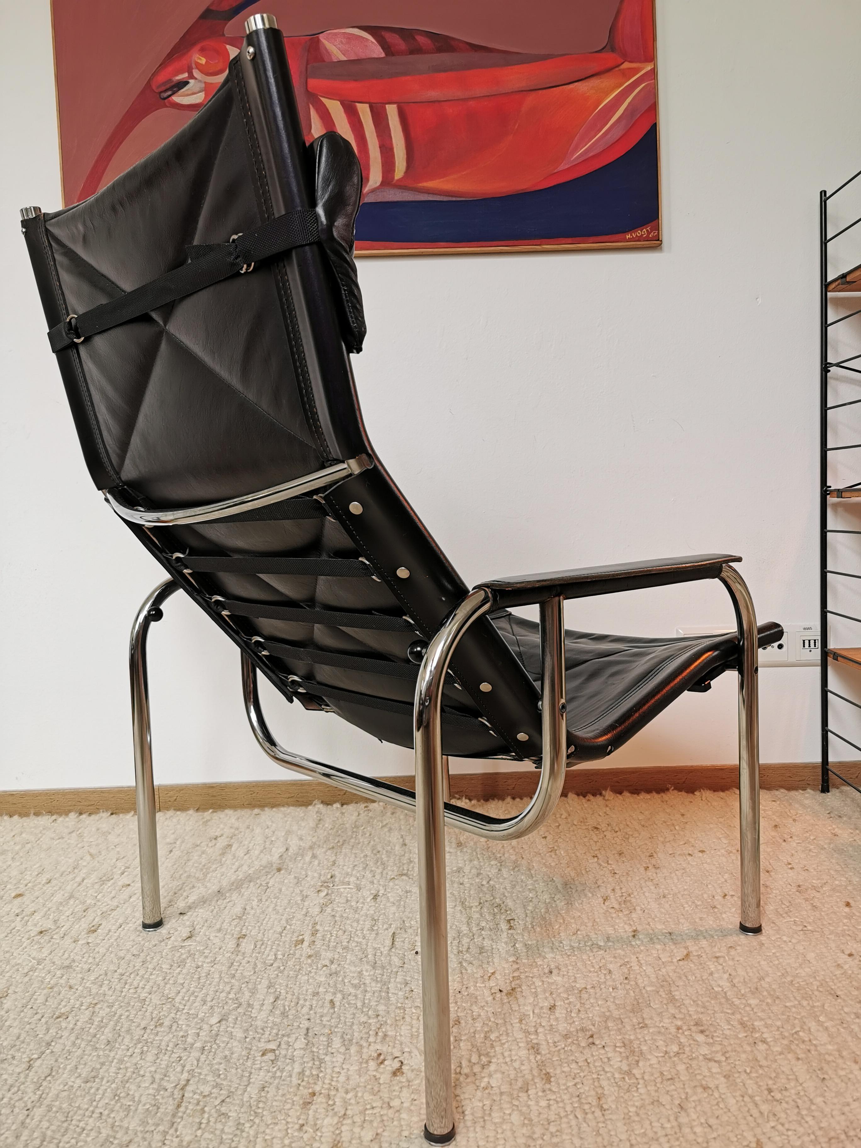 Metal Hans Eichenberger Chair Strässle switzerland design loungechair Ottoman  For Sale