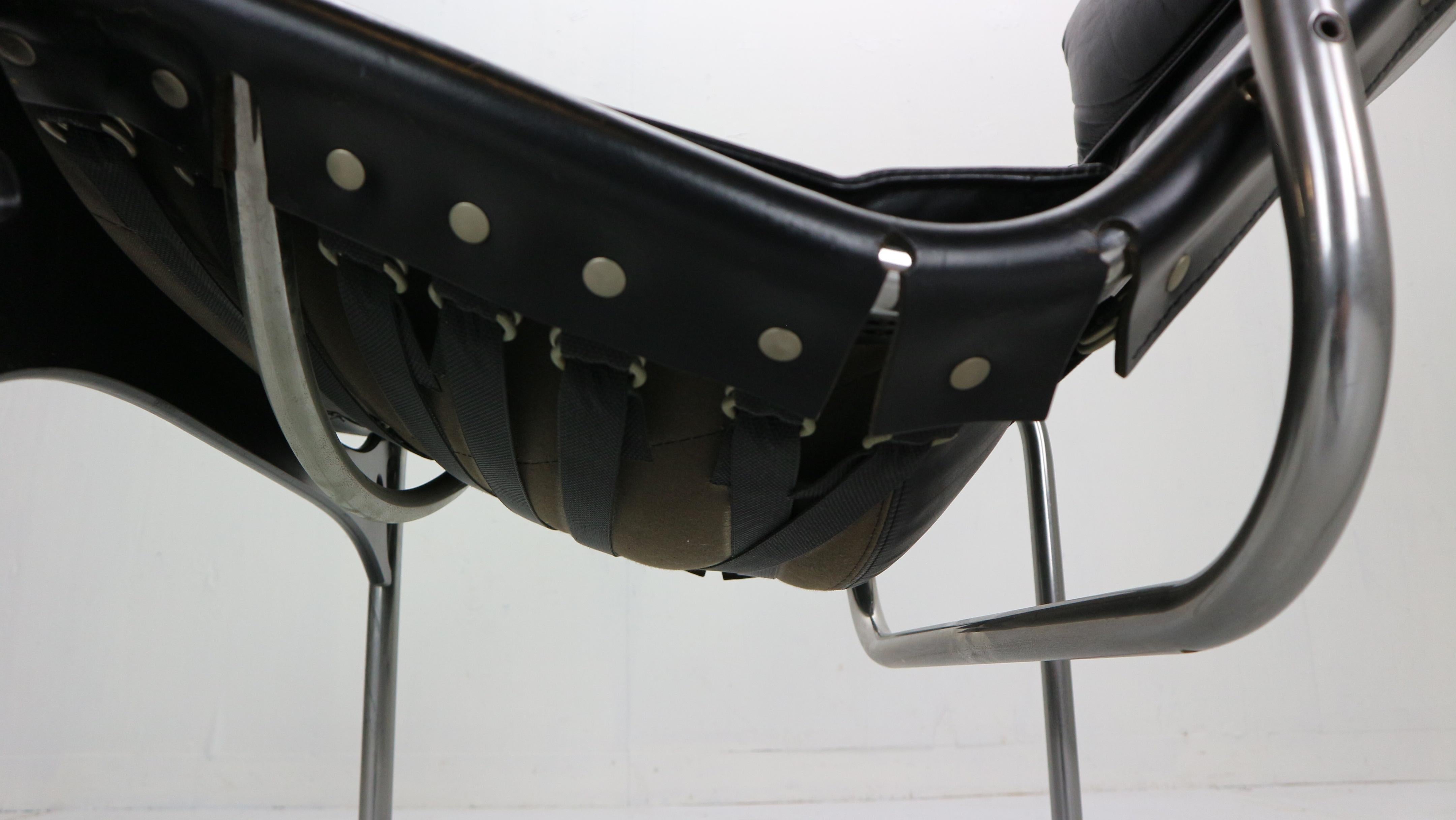 Hans Eichenberger Chrome and Leather Easy Chair for Strassle, 1978 Switzerland 6