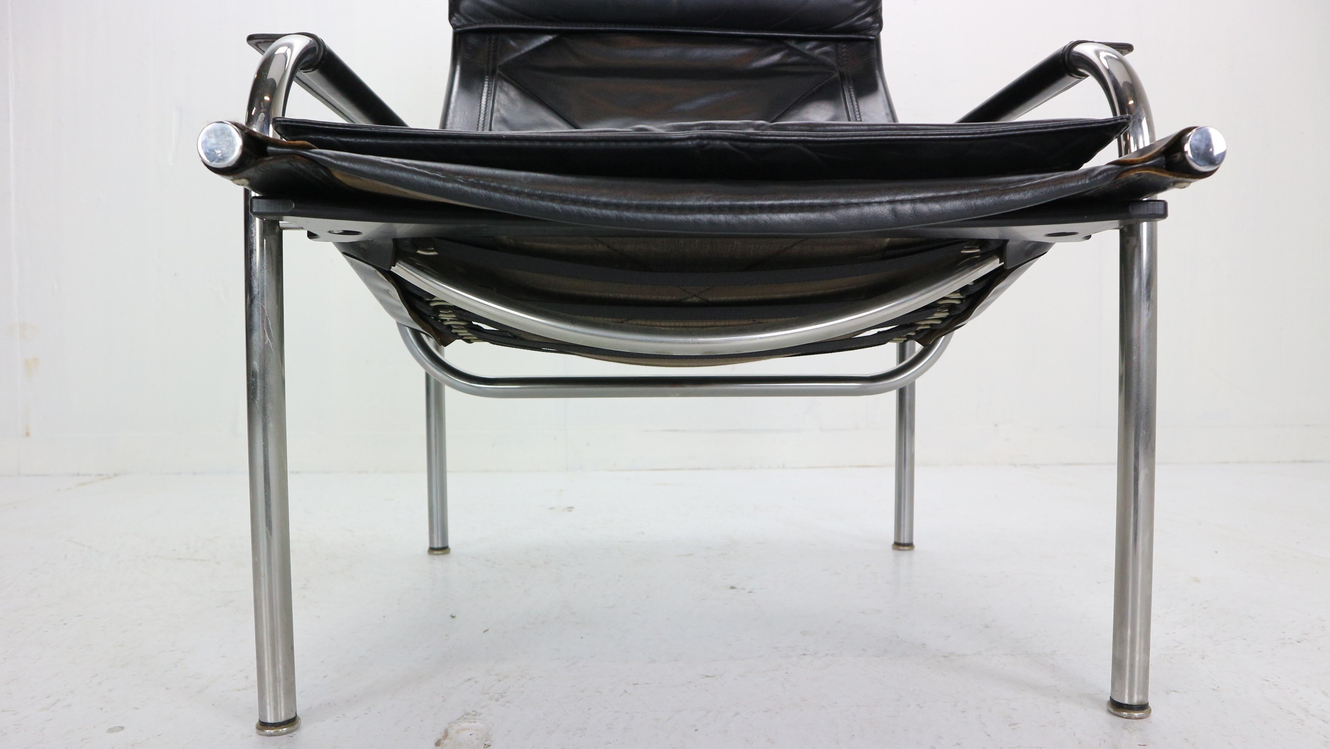 Hans Eichenberger Chrome and Leather Easy Chair for Strassle, 1978 Switzerland 9