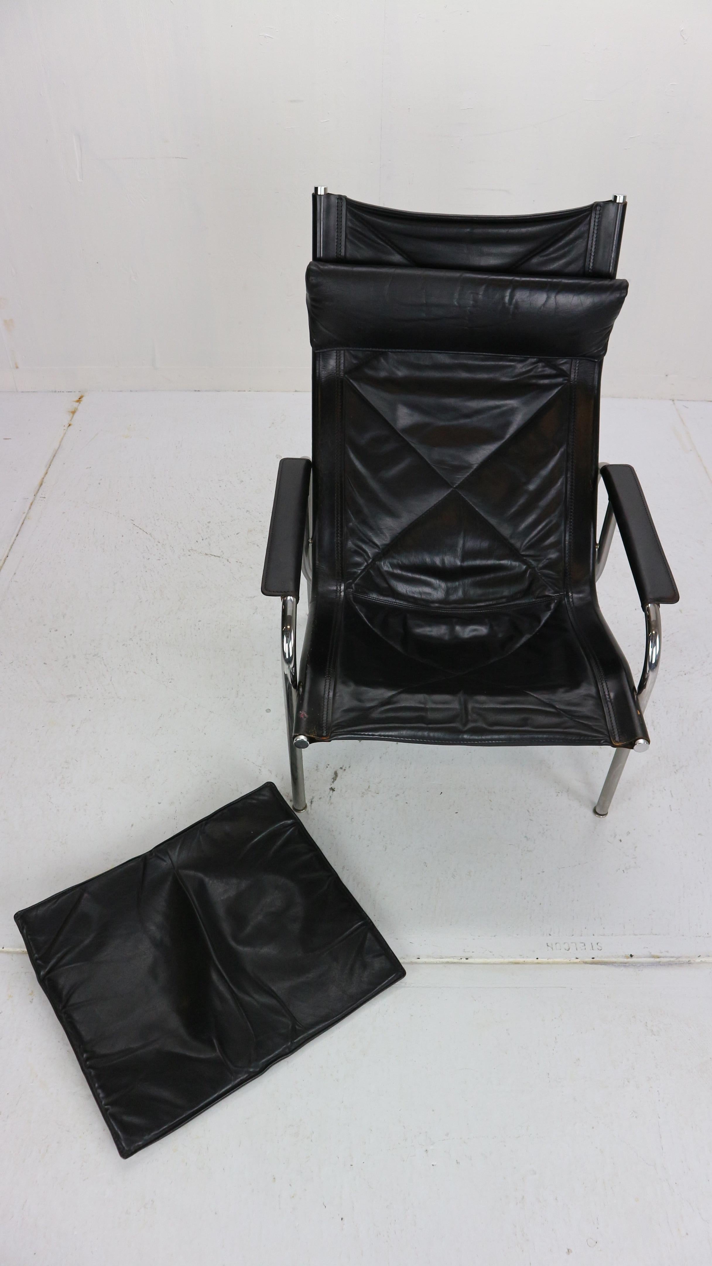 Hans Eichenberger Chrome and Leather Easy Chair for Strassle, 1978 Switzerland 12
