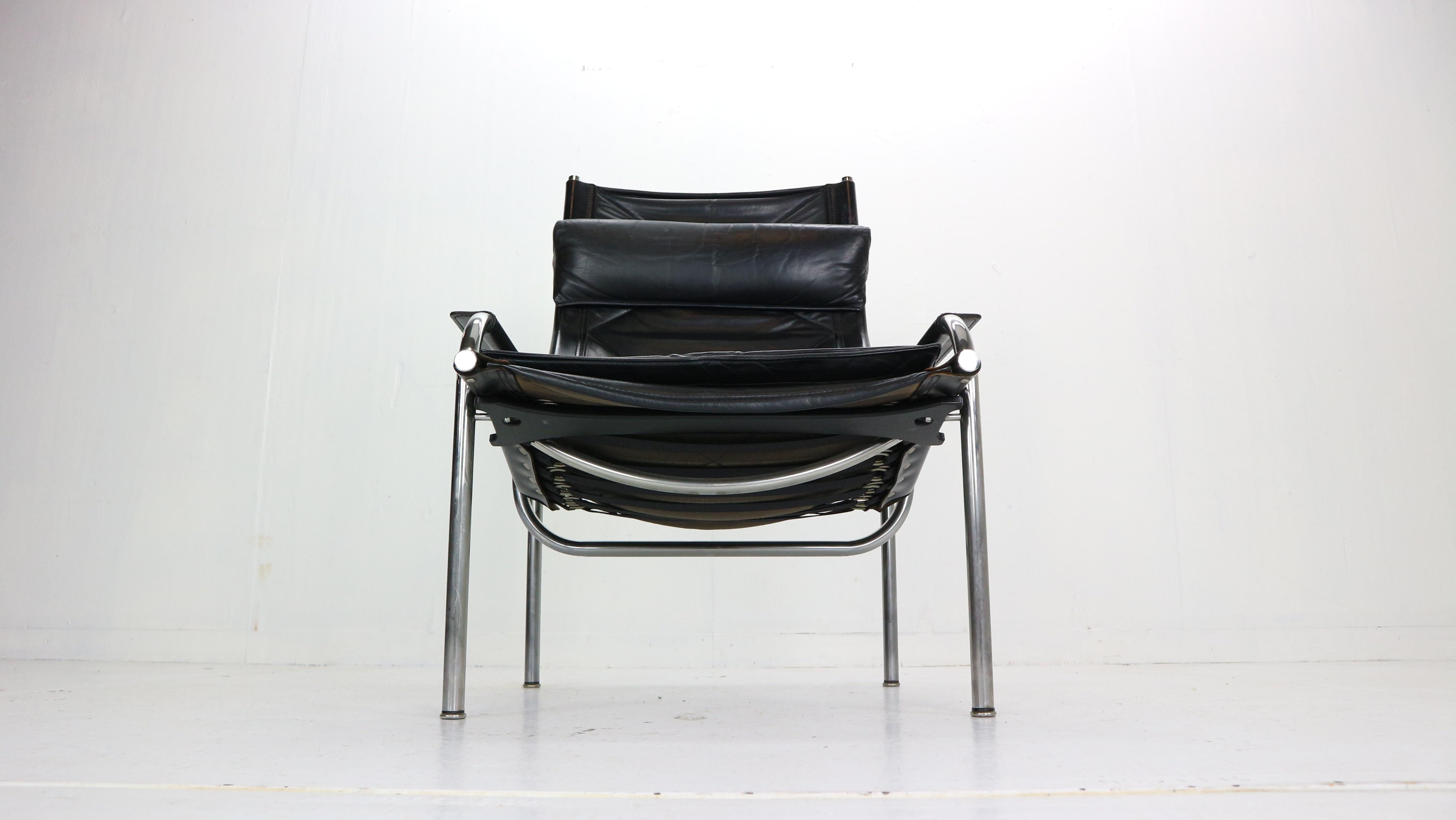 Swiss Hans Eichenberger Chrome and Leather Easy Chair for Strassle, 1978 Switzerland