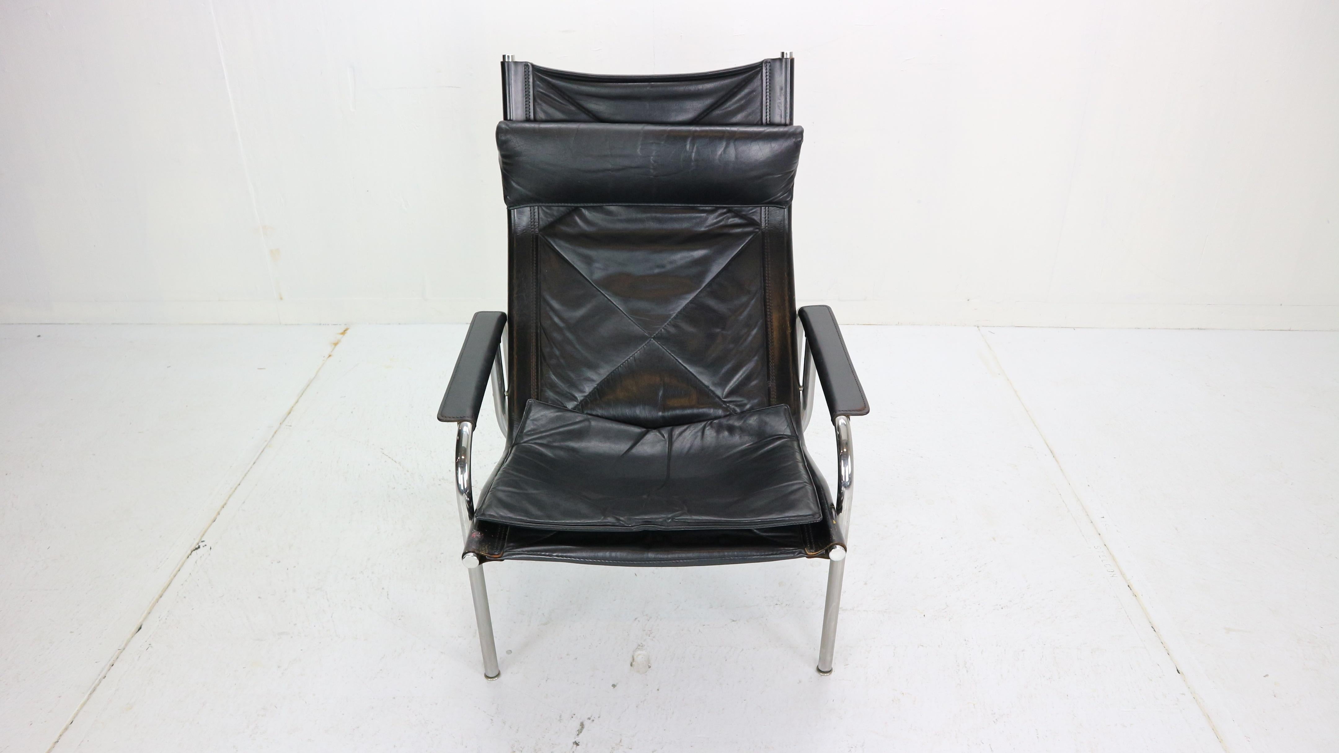 Hans Eichenberger Chrome and Leather Easy Chair for Strassle, 1978 Switzerland In Good Condition In The Hague, NL