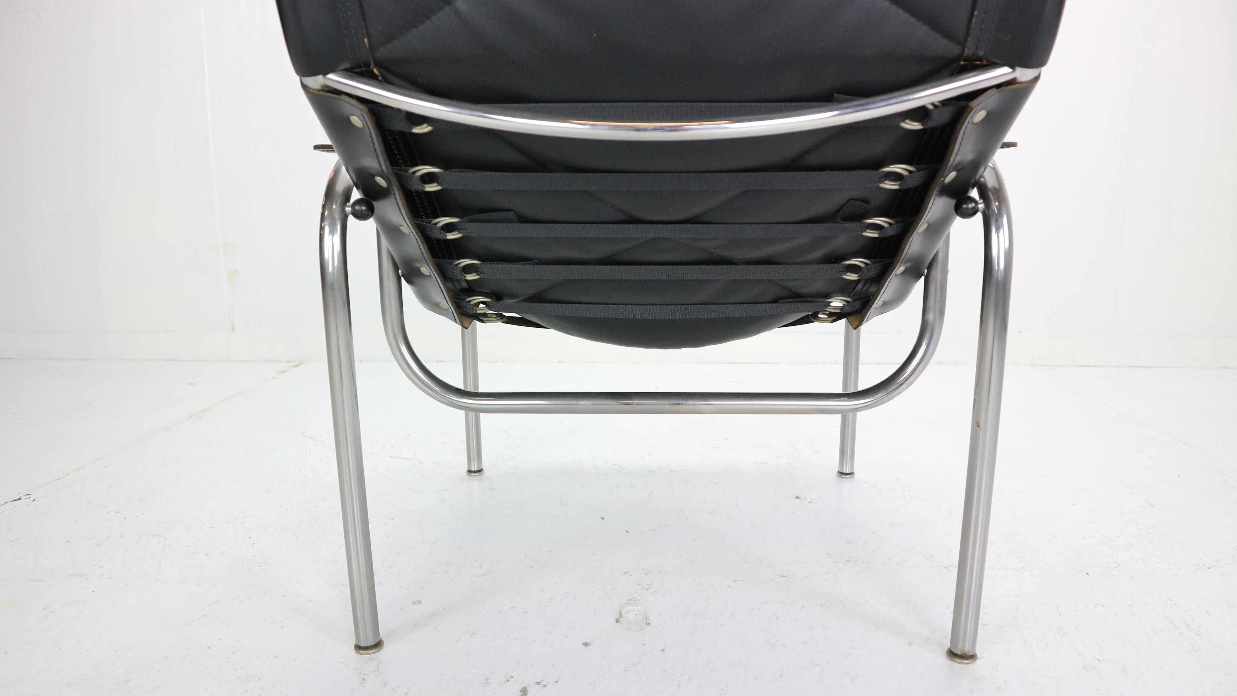 Hans Eichenberger Chrome and Leather Easy Chair for Strassle, 1978 Switzerland 2