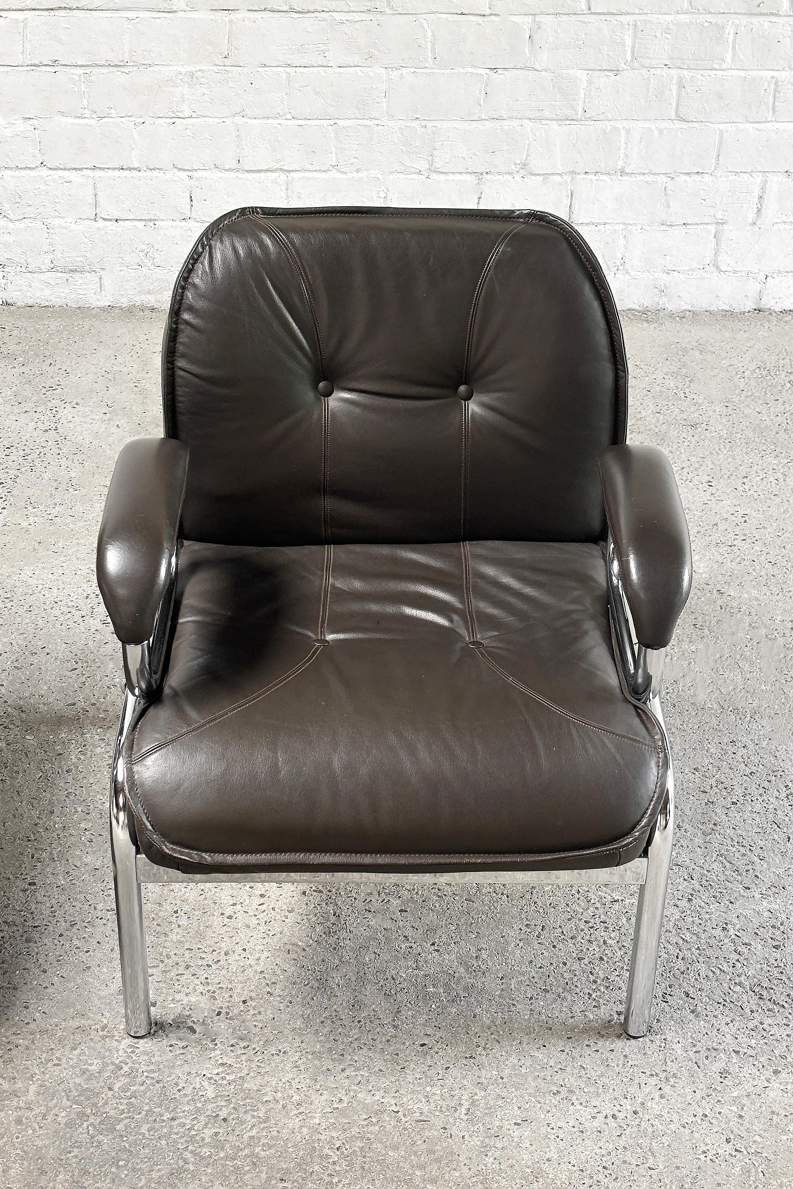 Hans Eichenberger 'Eurochair' Leather Lounge Chairs for Girsberger, 1970s For Sale 4