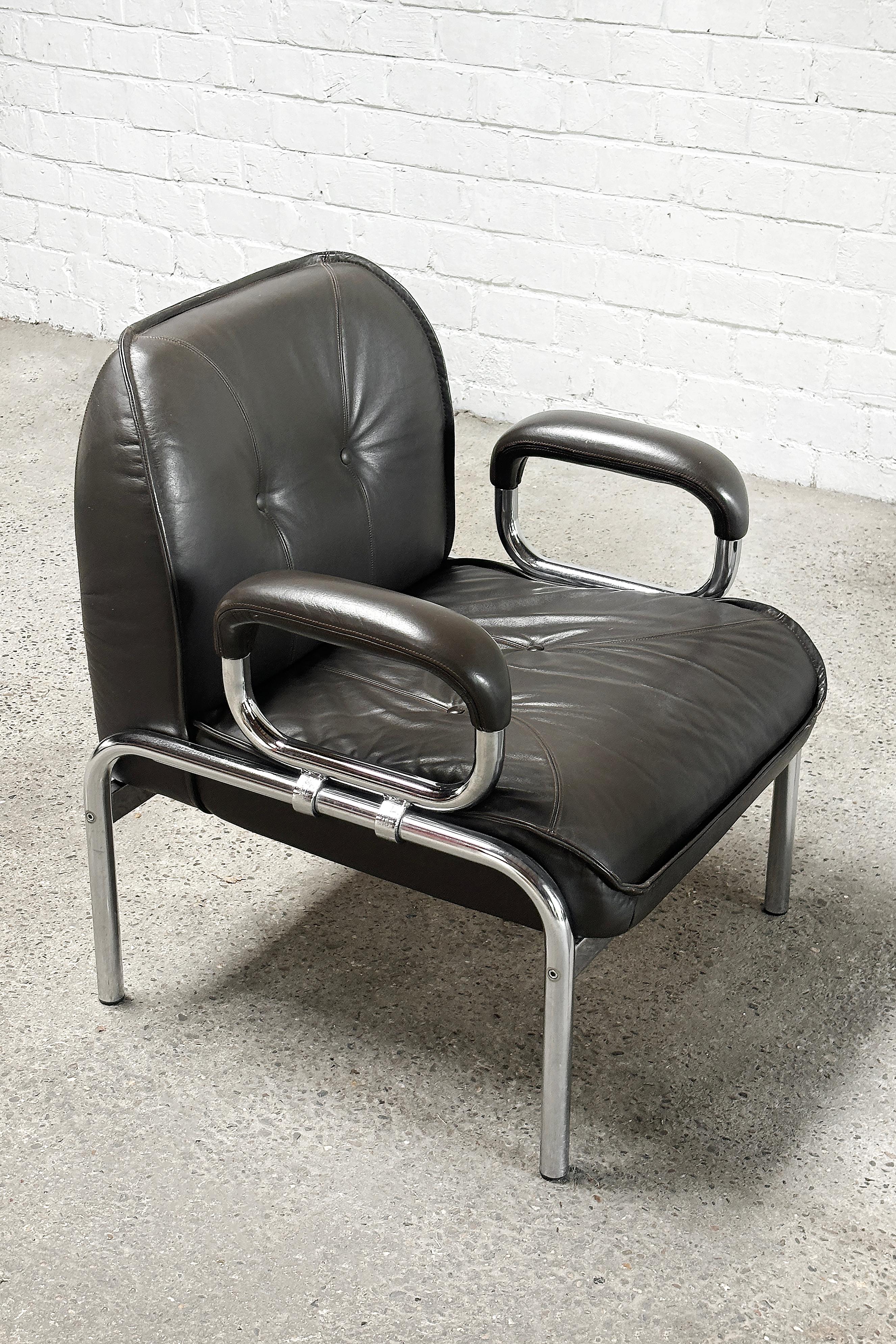 Hans Eichenberger 'Eurochair' Leather Lounge Chairs for Girsberger, 1970s For Sale 1