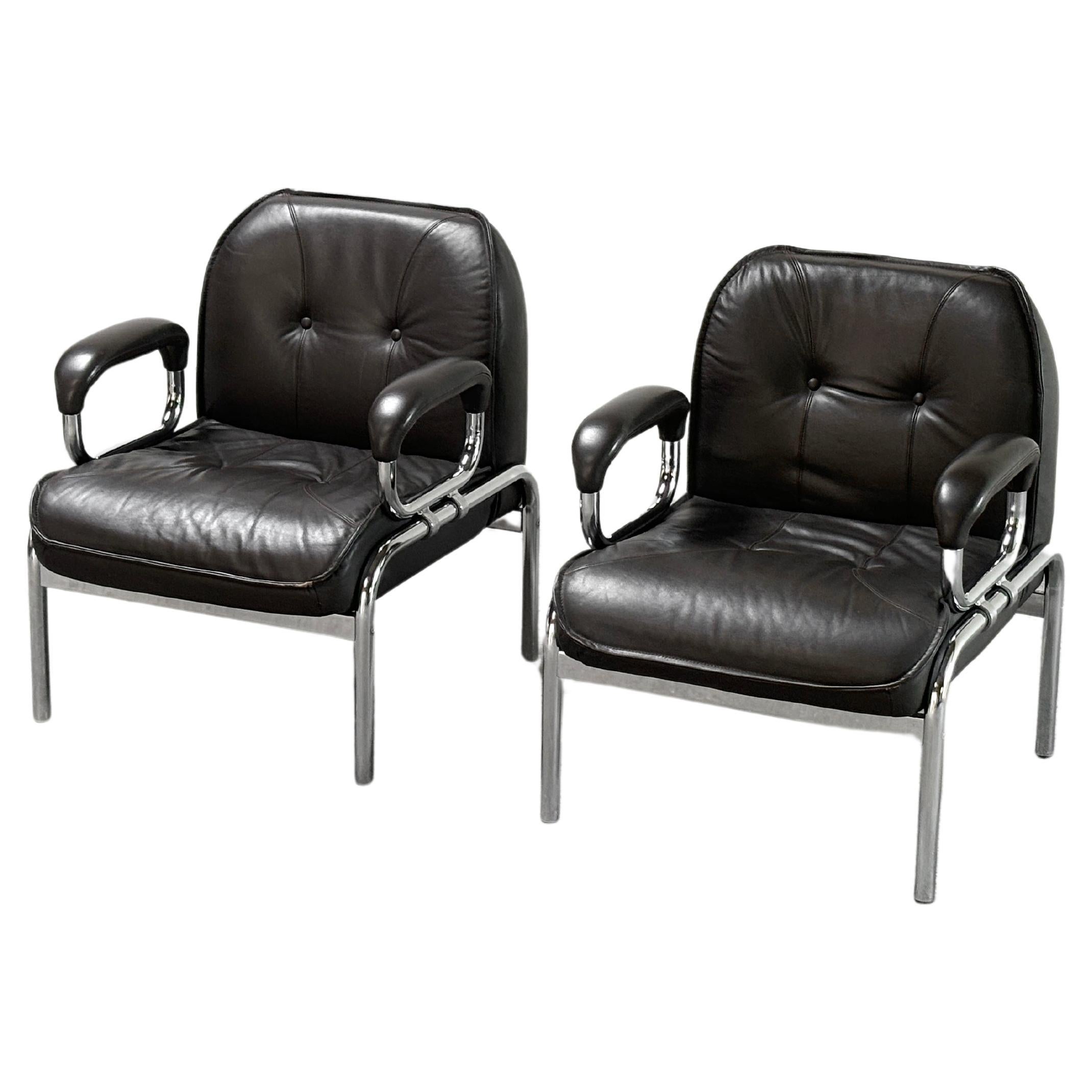Hans Eichenberger 'Eurochair' Leather Lounge Chairs for Girsberger, 1970s