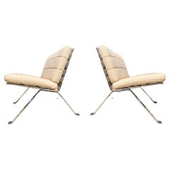 Hans Eichenberger for Girsberger "1600" Lounge Chairs in Oatmeal Wool + Chrome