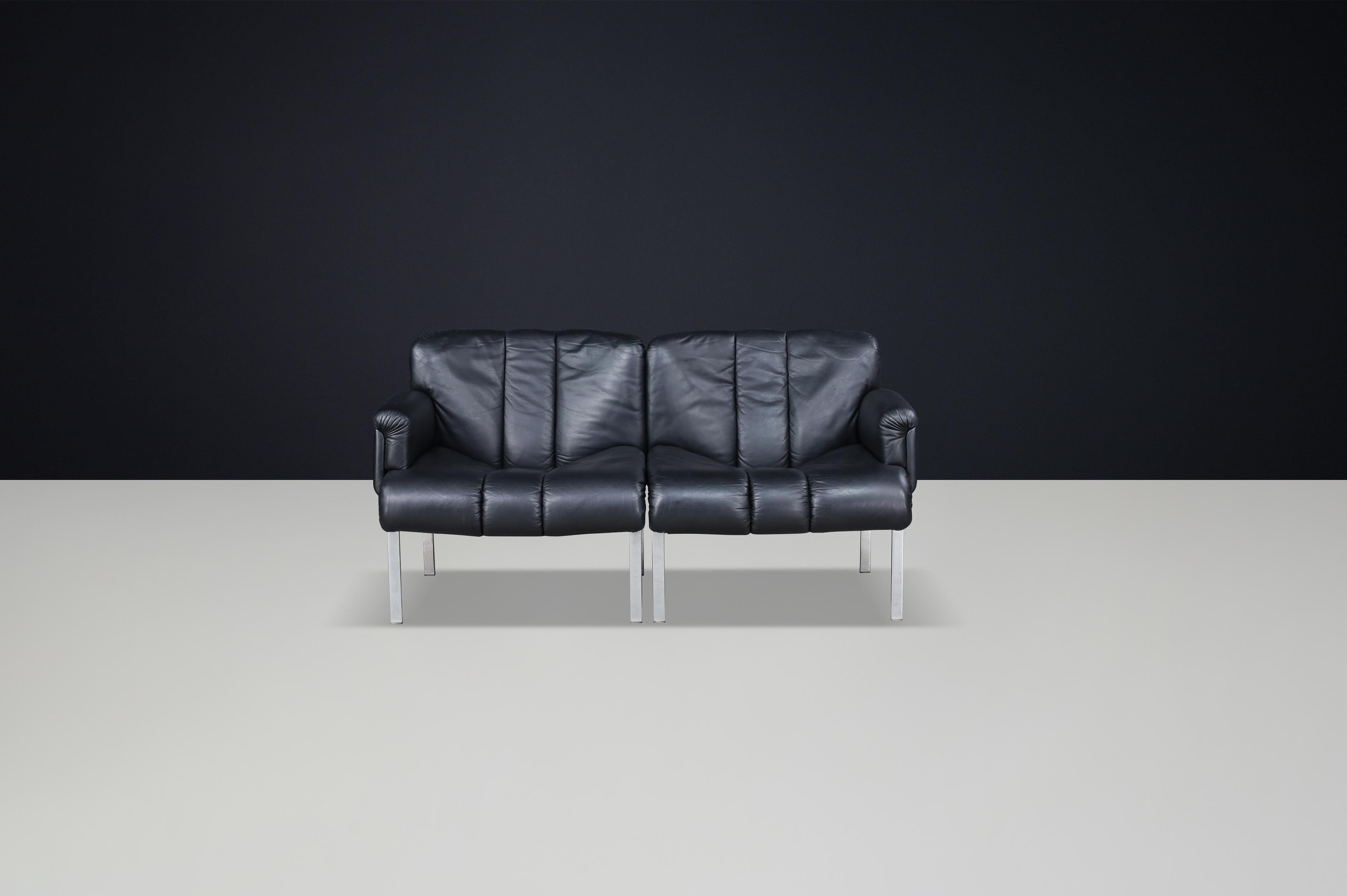 Hans Eichenberger pour Girsberger, fauteuil en cuir noir, Suisse, 1970 Bon état - En vente à Almelo, NL