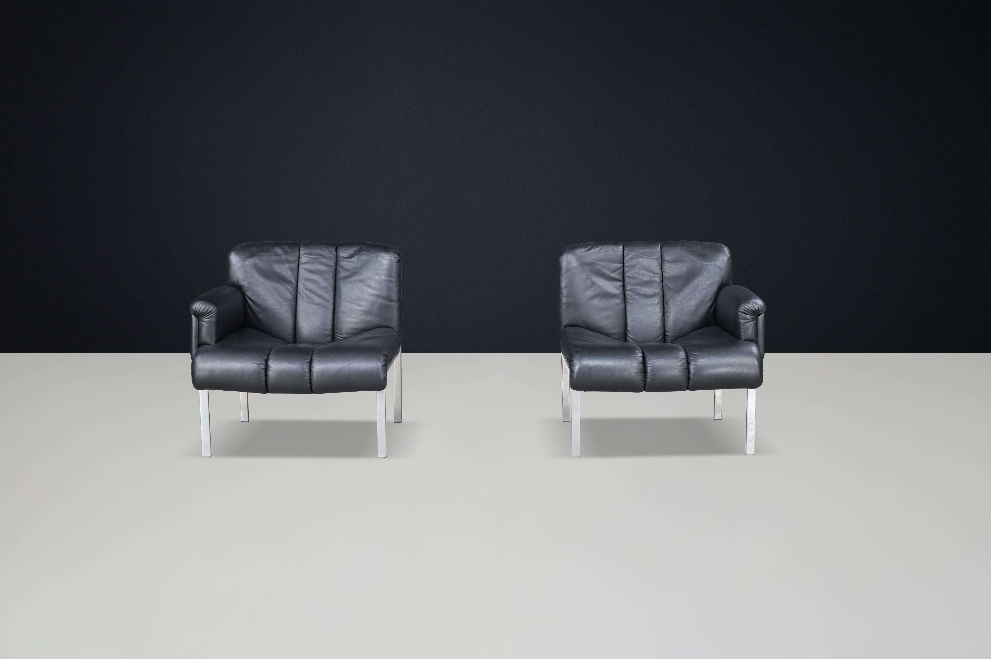 20ième siècle Hans Eichenberger pour Girsberger, fauteuil en cuir noir, Suisse, 1970 en vente